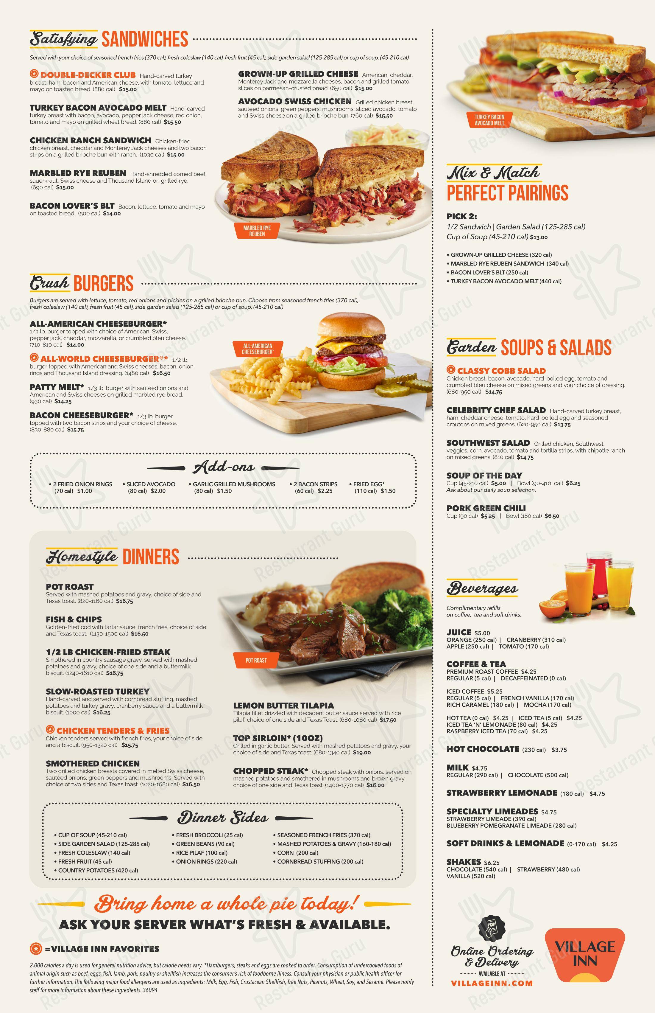 Village Inn в Денвере - Меню напитков