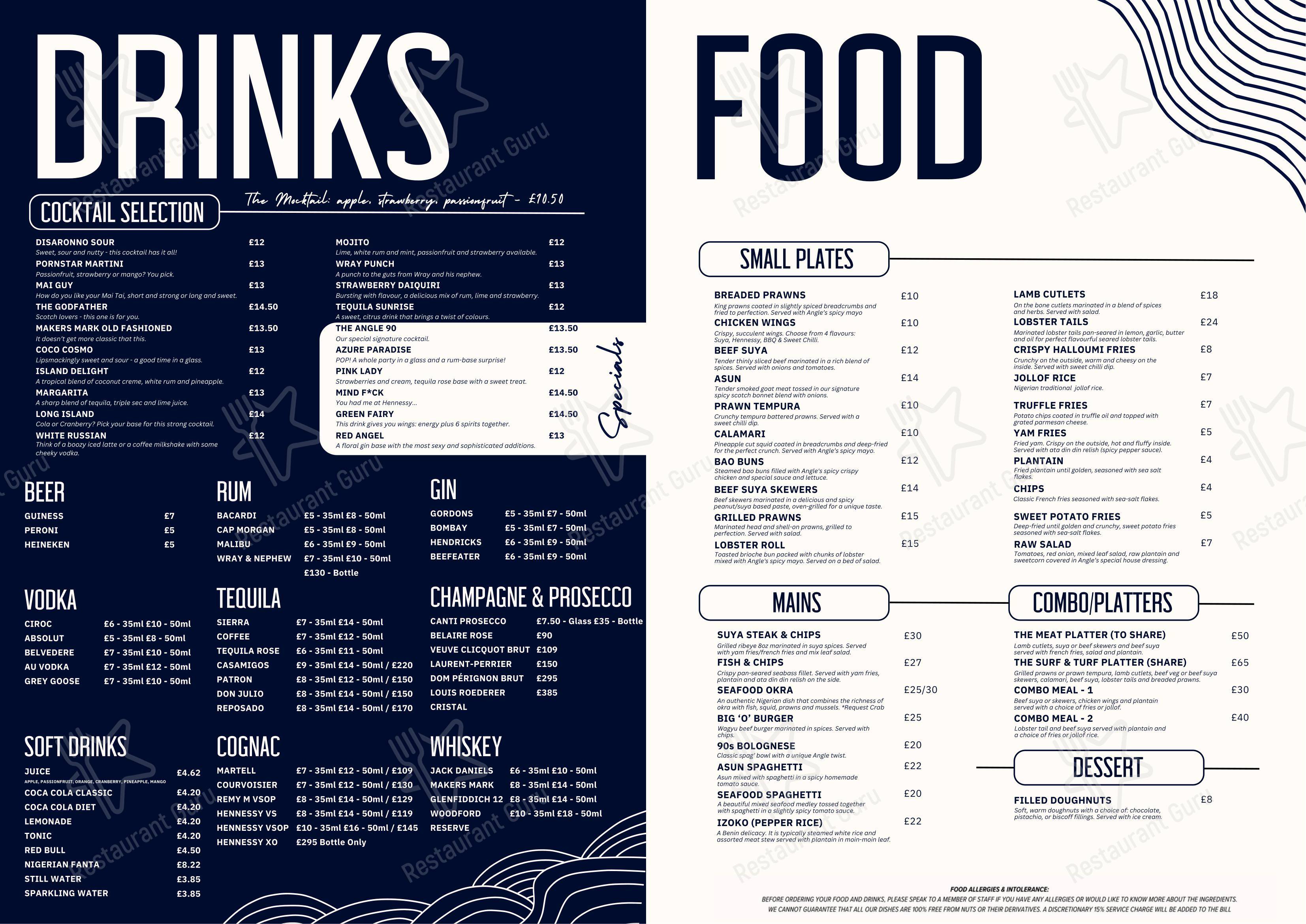 Angle Restaurant and Lounge в Лондоне - Меню напитков