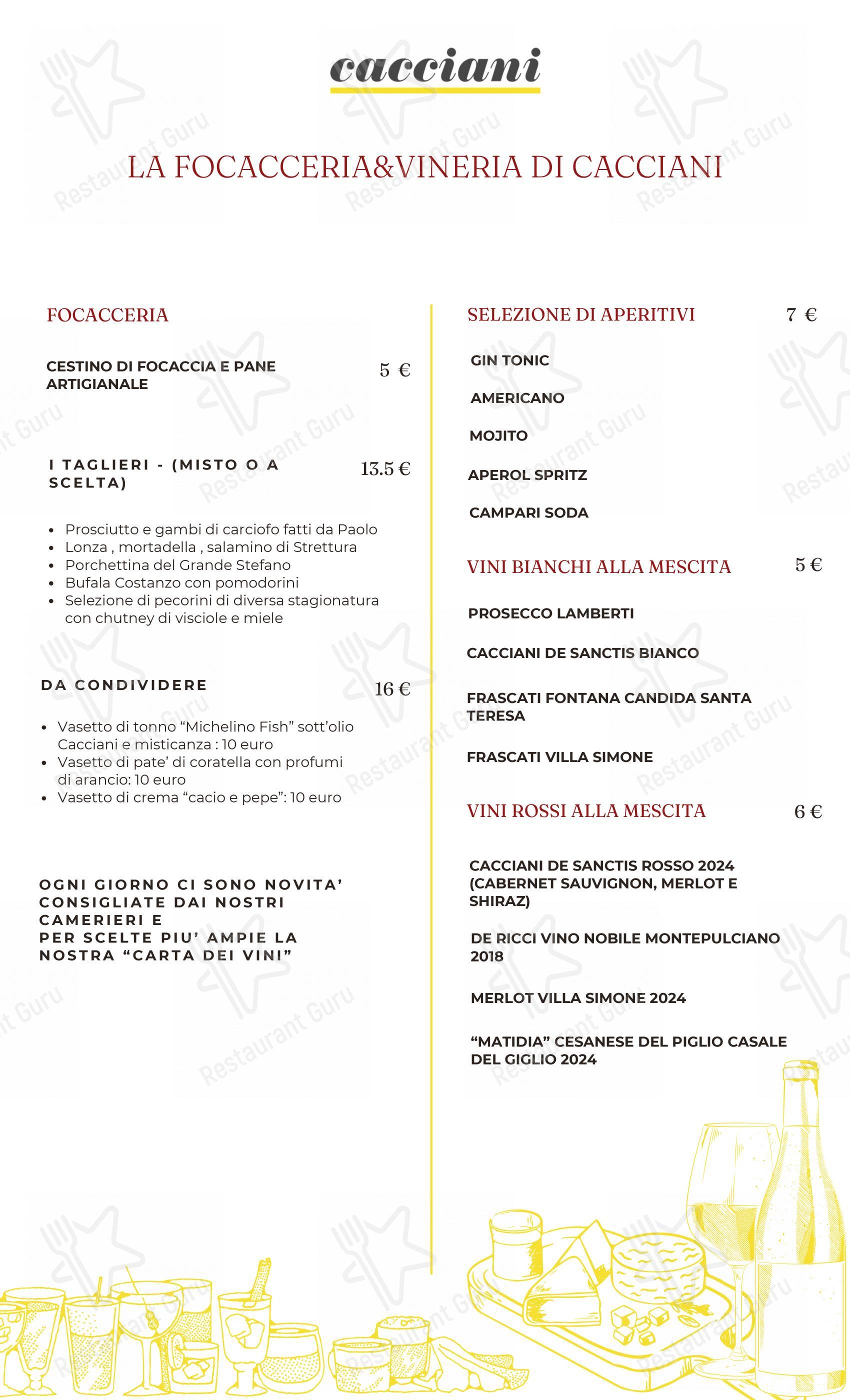 Крафт меню ресторана Cacciani Ristorante в Фраскати