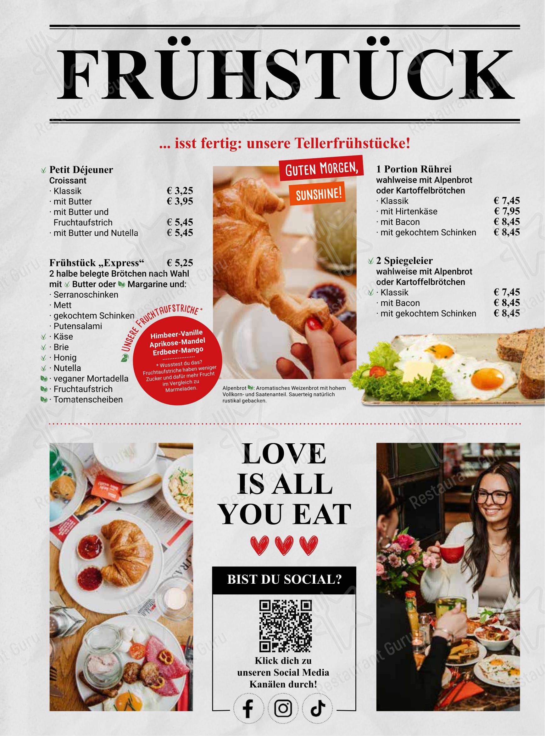 Меню кафе Cafe Extrablatt