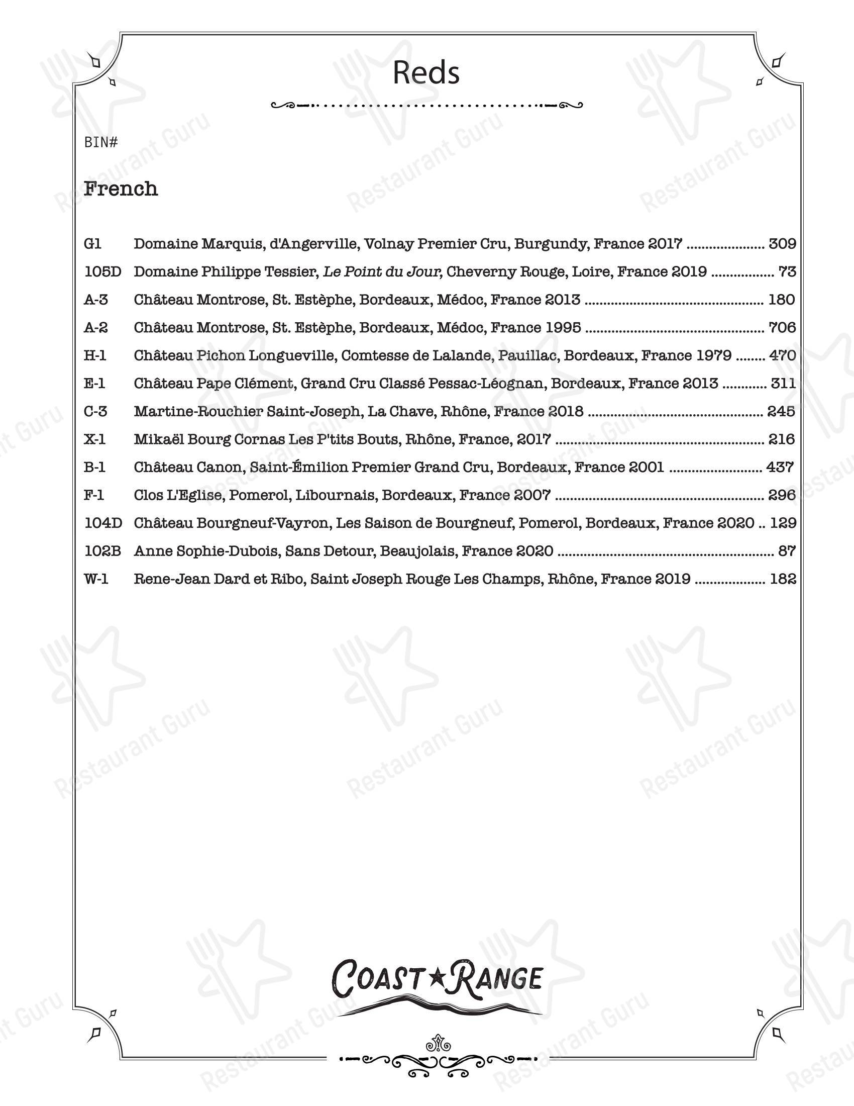 Coast Range в Солванге - Boronia Catering Menu Pack