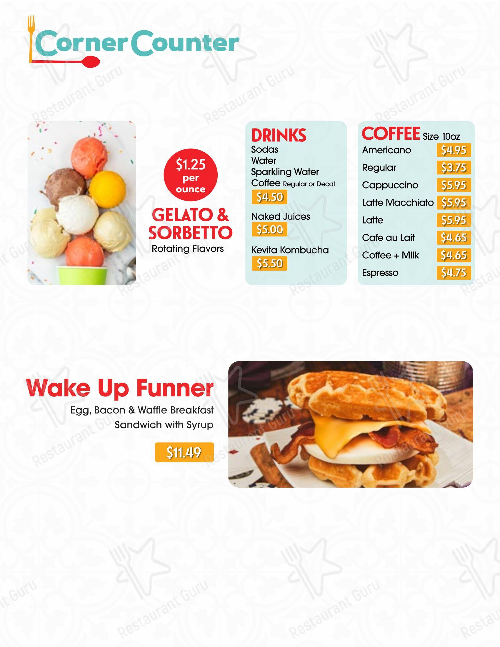 菜单 фастфуда Corner Counter