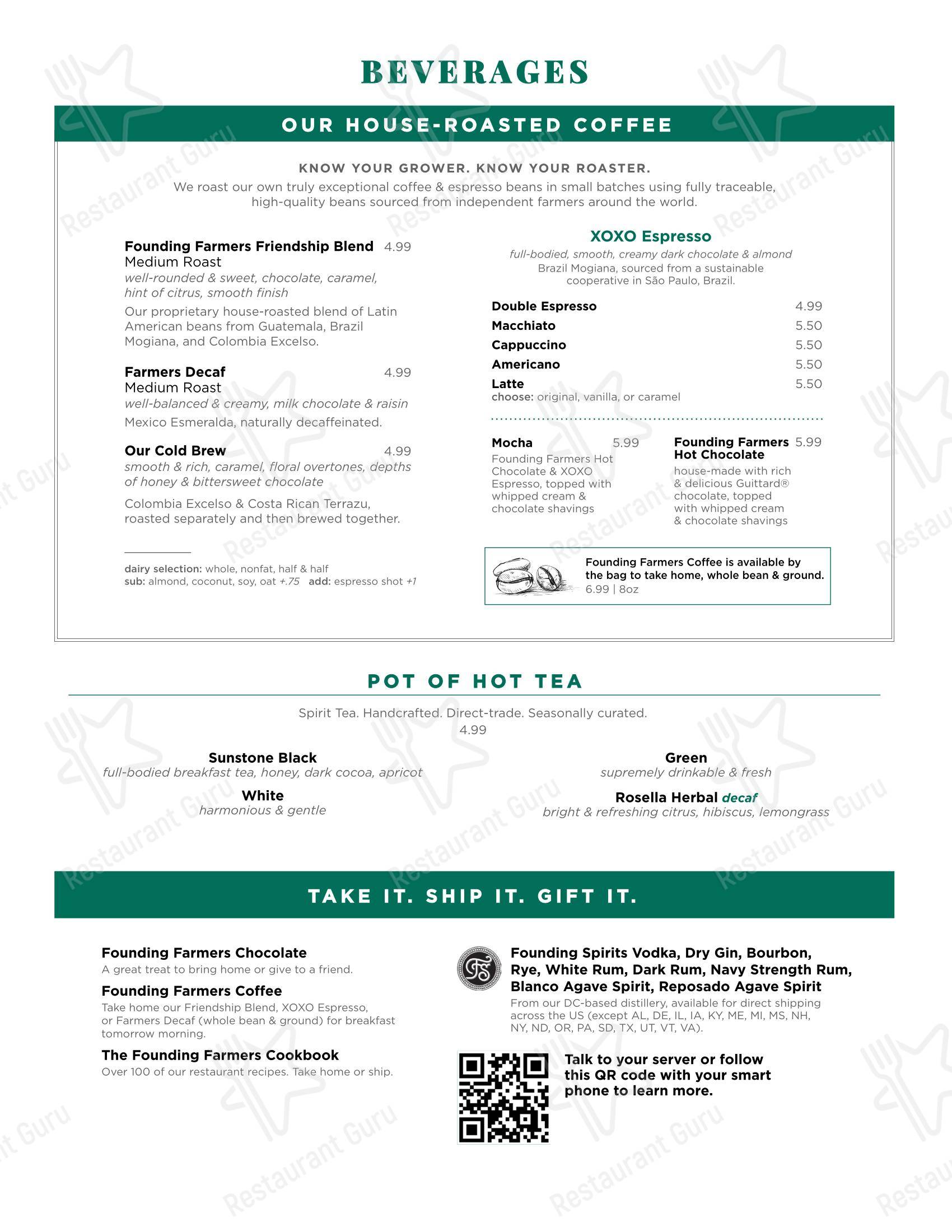 Group Booking Menu ресторана Founding Farmers Reston Station в Рестоне