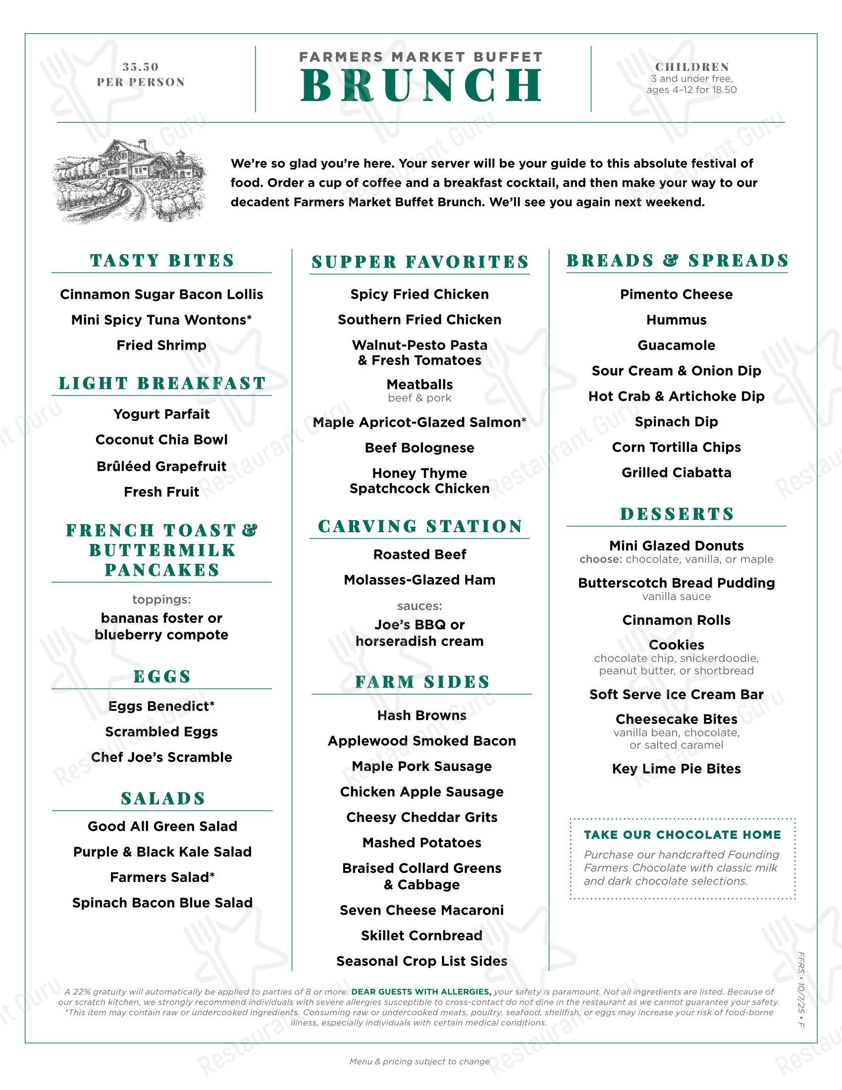 Ночное меню ресторана Founding Farmers Reston Station