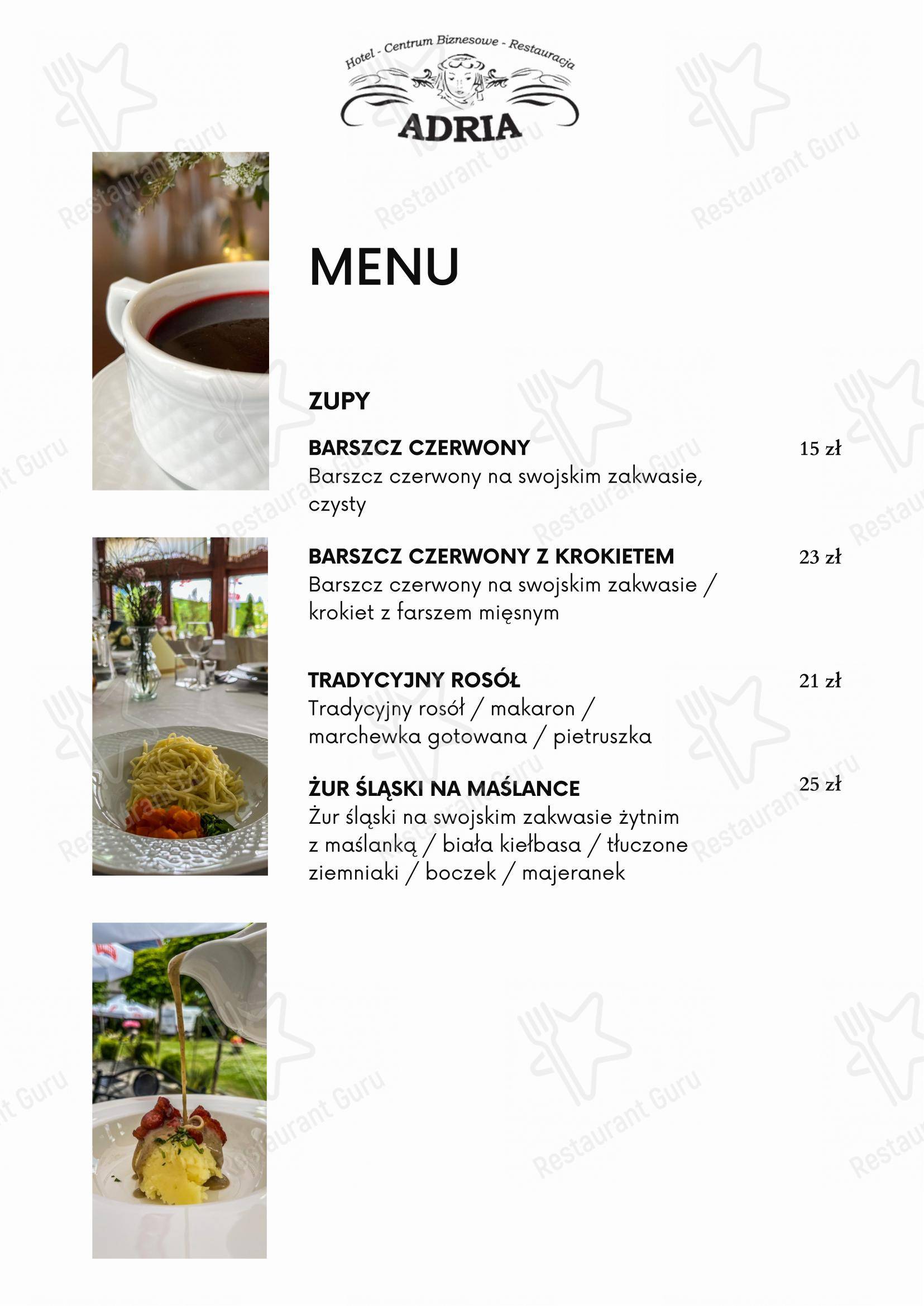 Hotel-Restauracja „Adria” в Руде-Сленске - 菜单