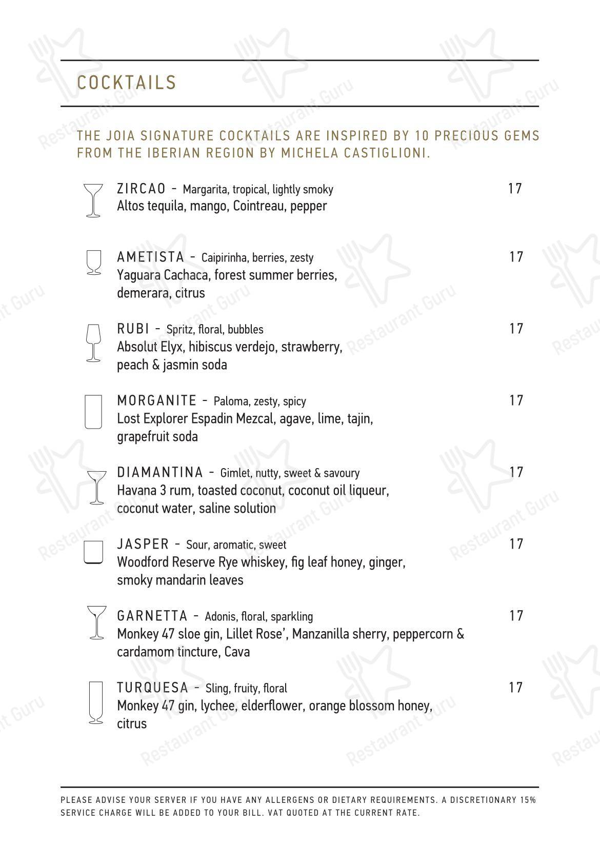 Крафт меню паба и бара JOIA Rooftop Bar