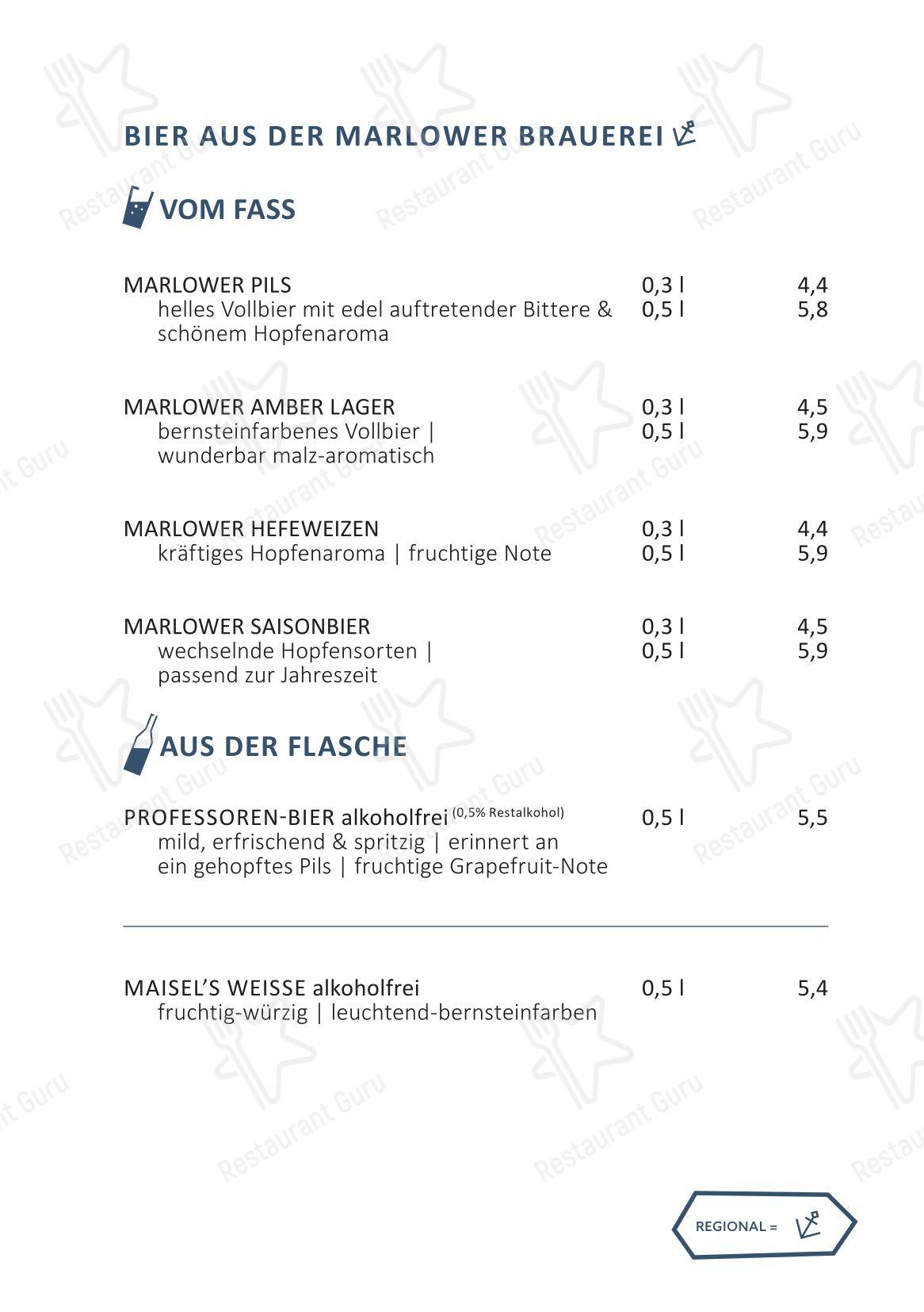 Основное меню паба и бара KAI40 Restaurant & Bar - Rostock в Ростоке