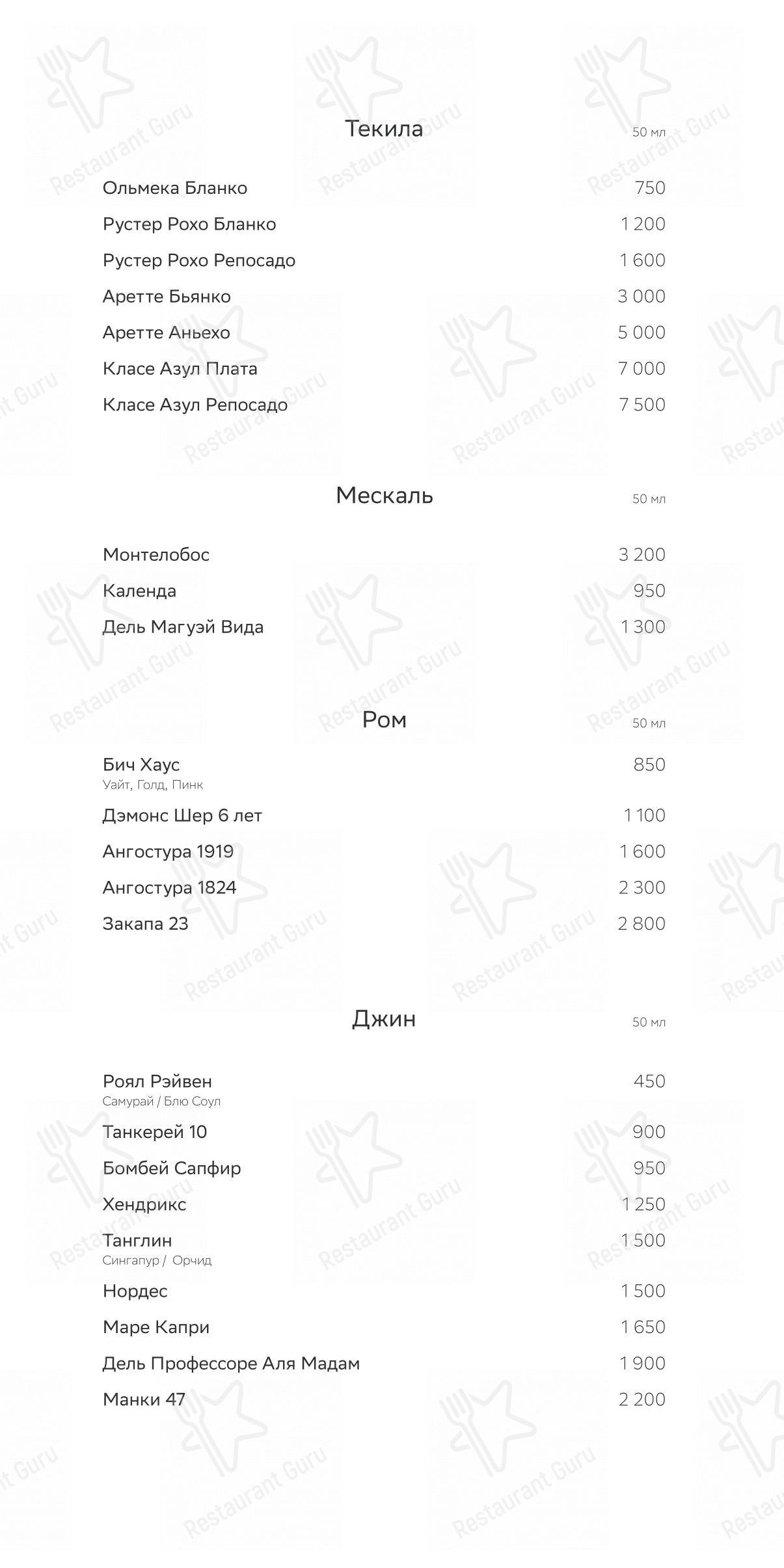 Меню паба и бара Lobby Bar - Меню напитков