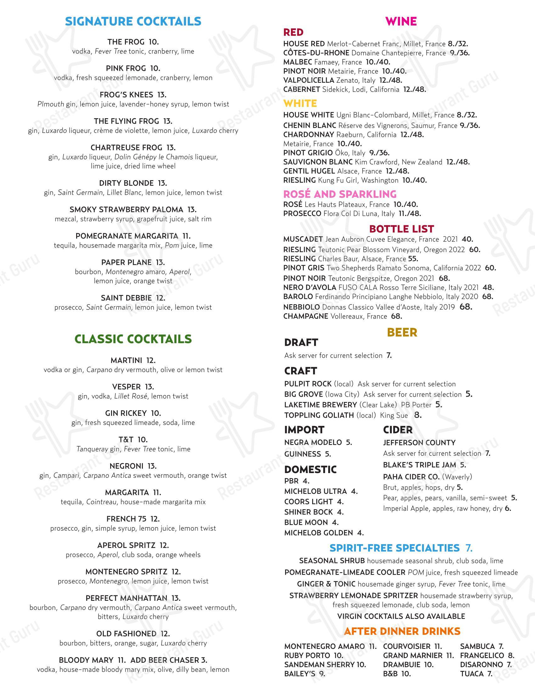 Меню паба и бара La Rana Bistro - Wine Menu