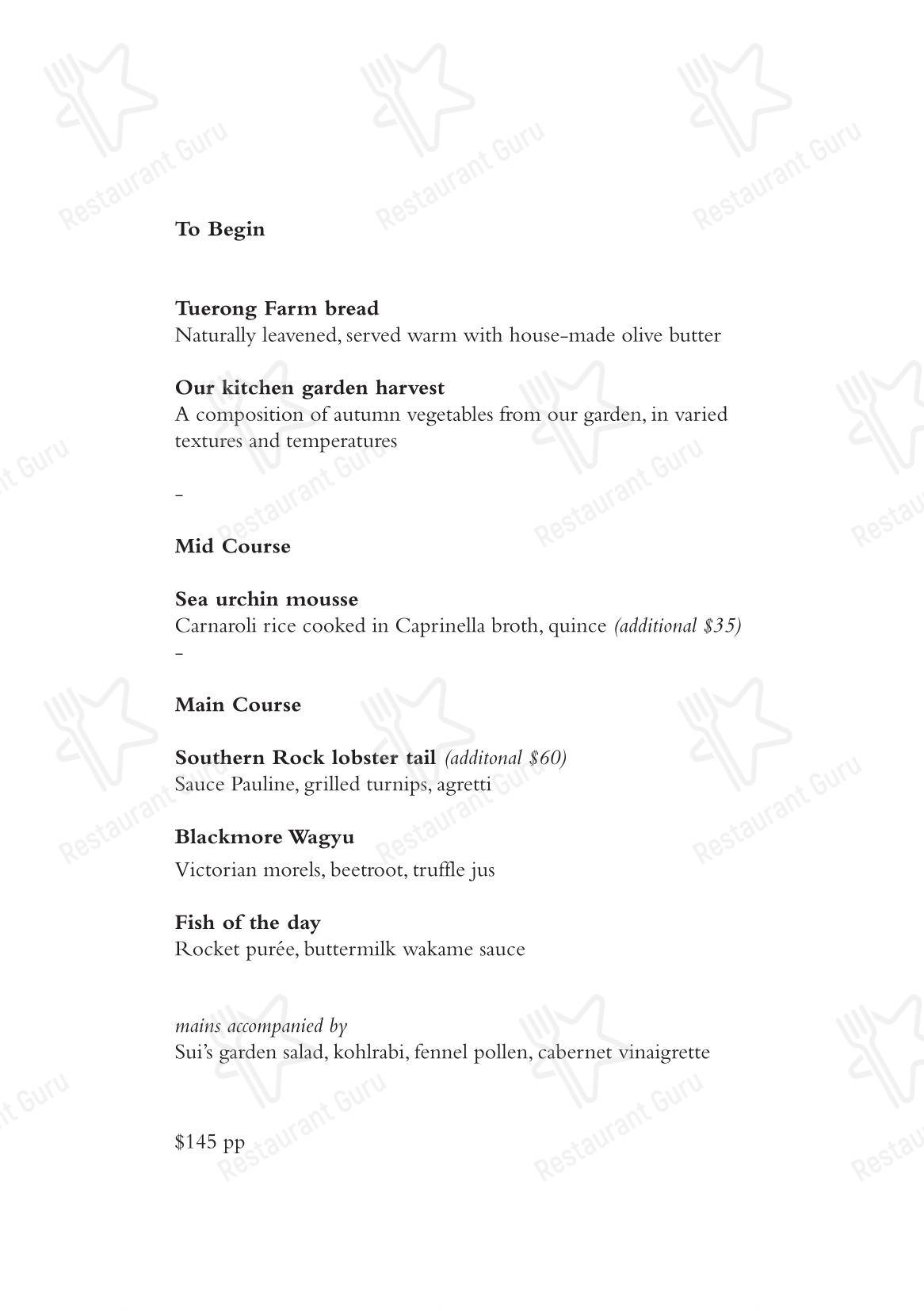 Основное меню ресторана Laura Restaurant