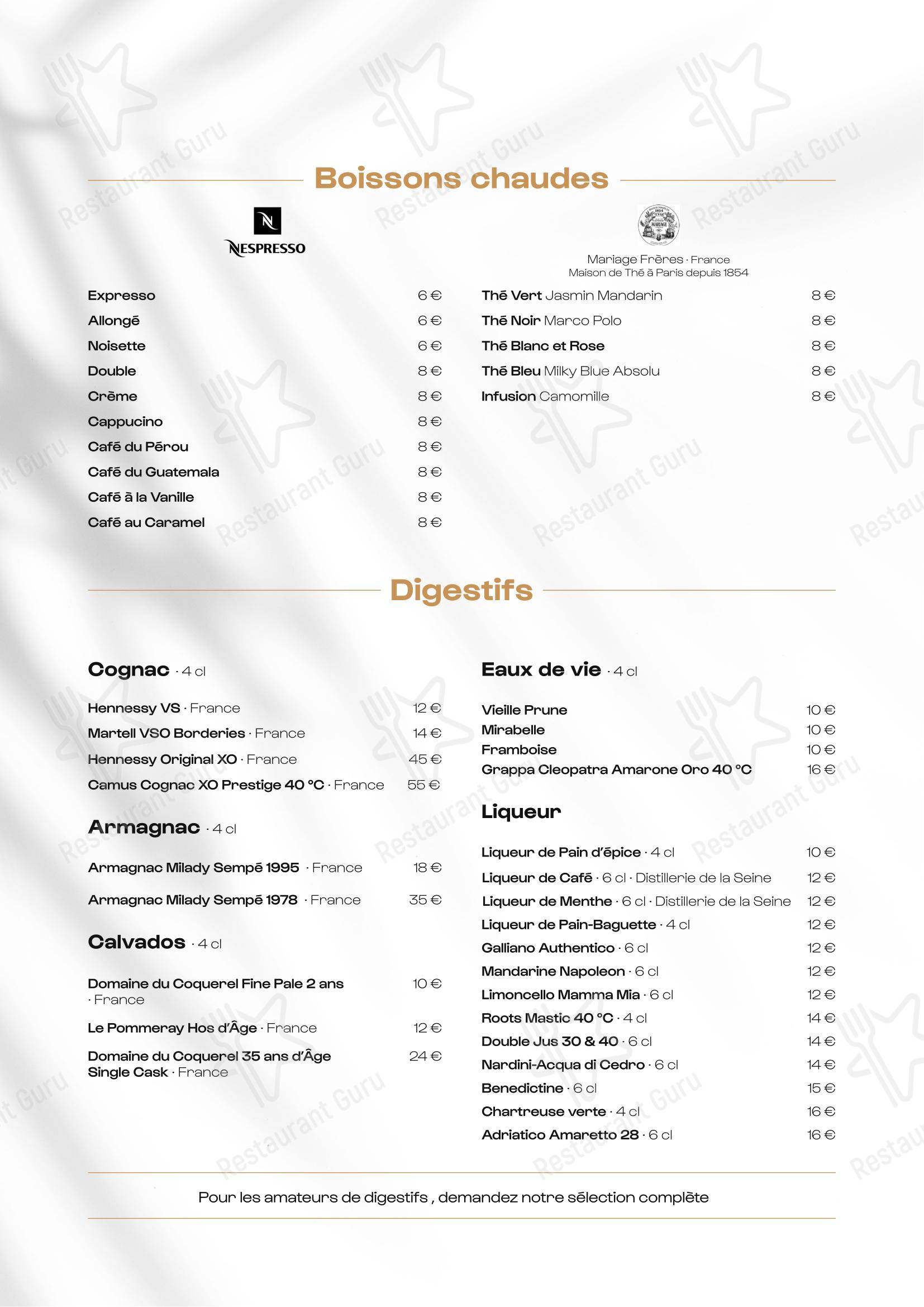 Le Rouf в Руане - Меню напитков