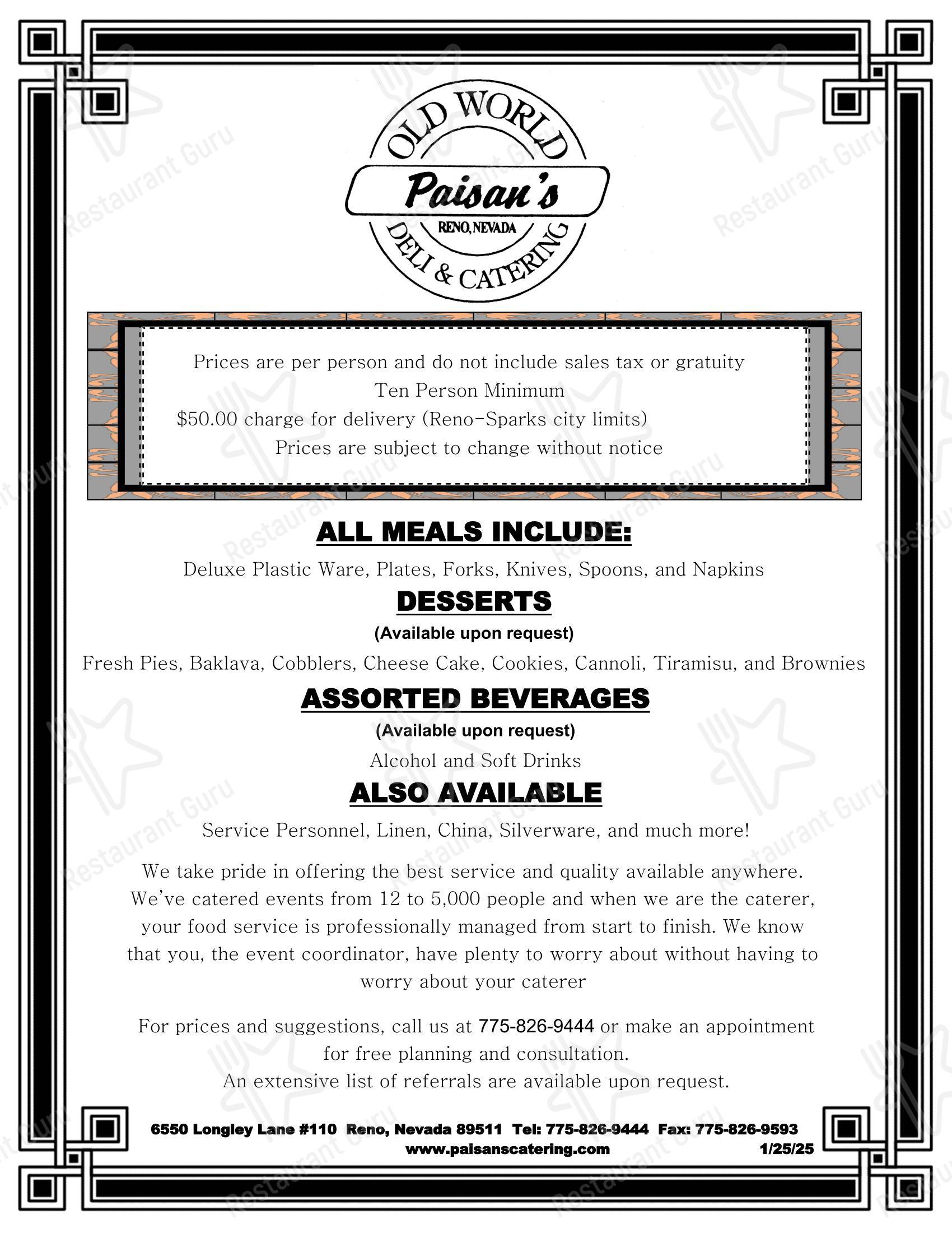 Paisan's Old World Deli & Catering в Рино - Lunch Menu