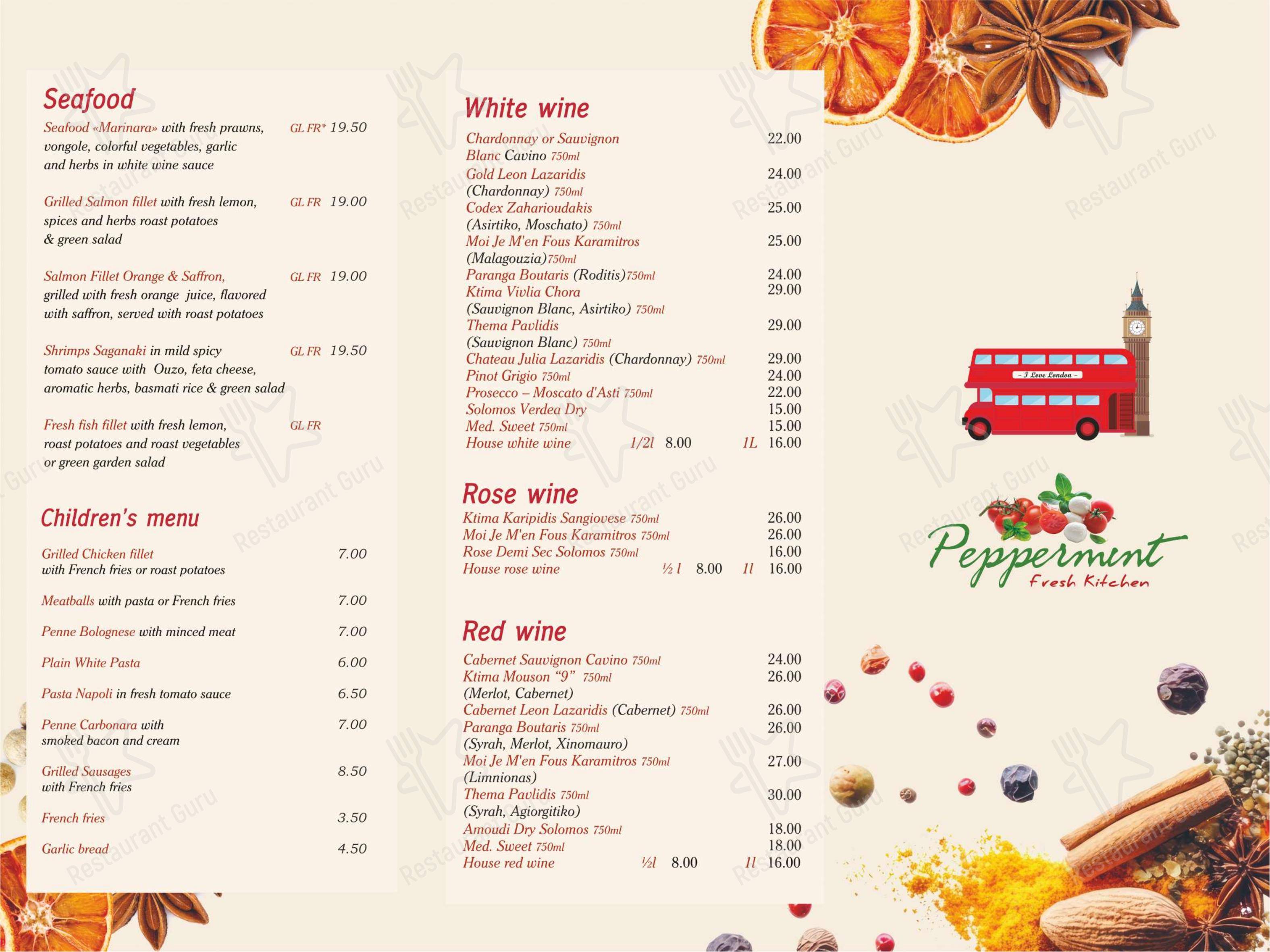 菜单 ресторана Peppermint Fresh Kitchen