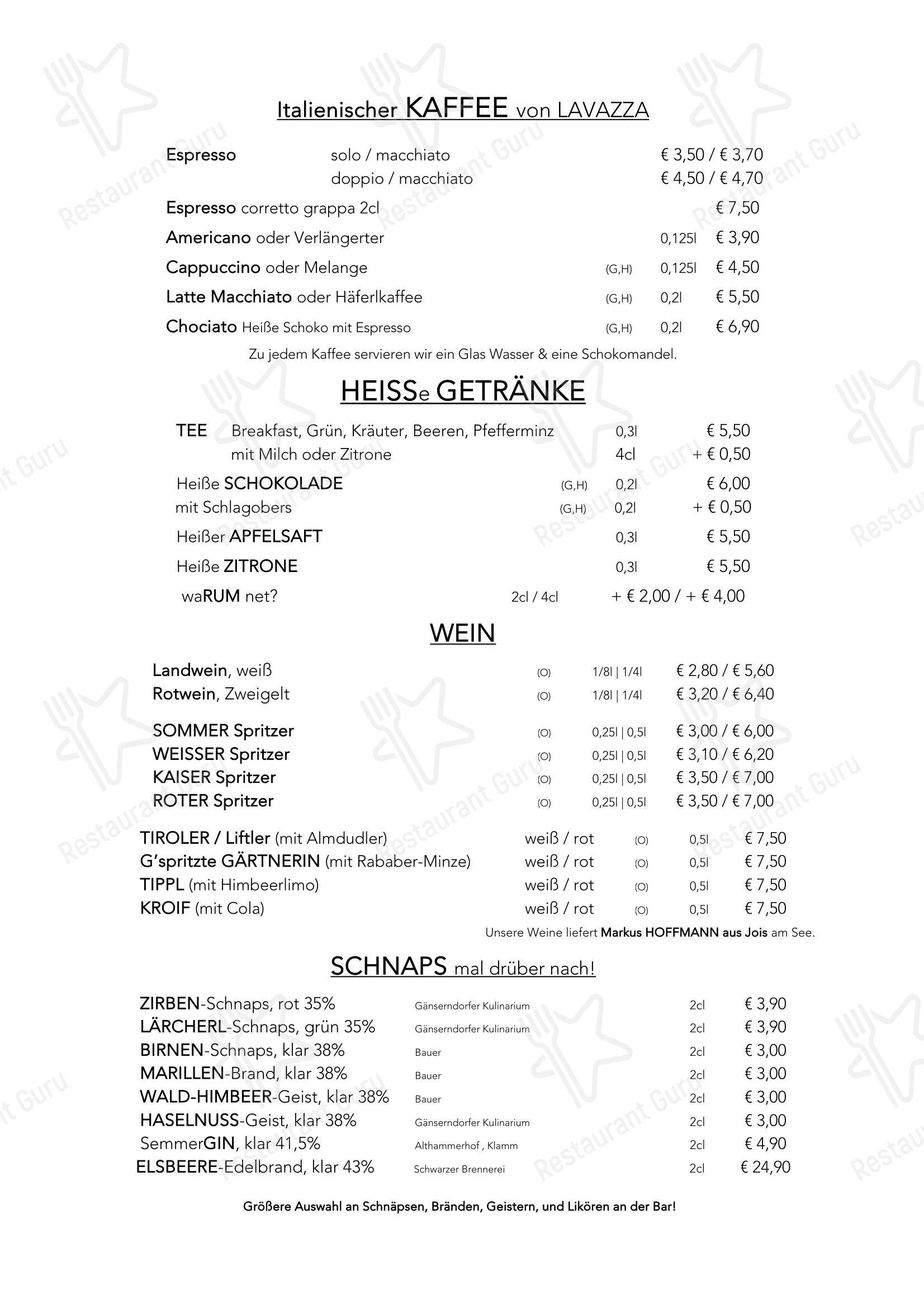 Меню фастфуда Pollereshütte am Sonnwendstein