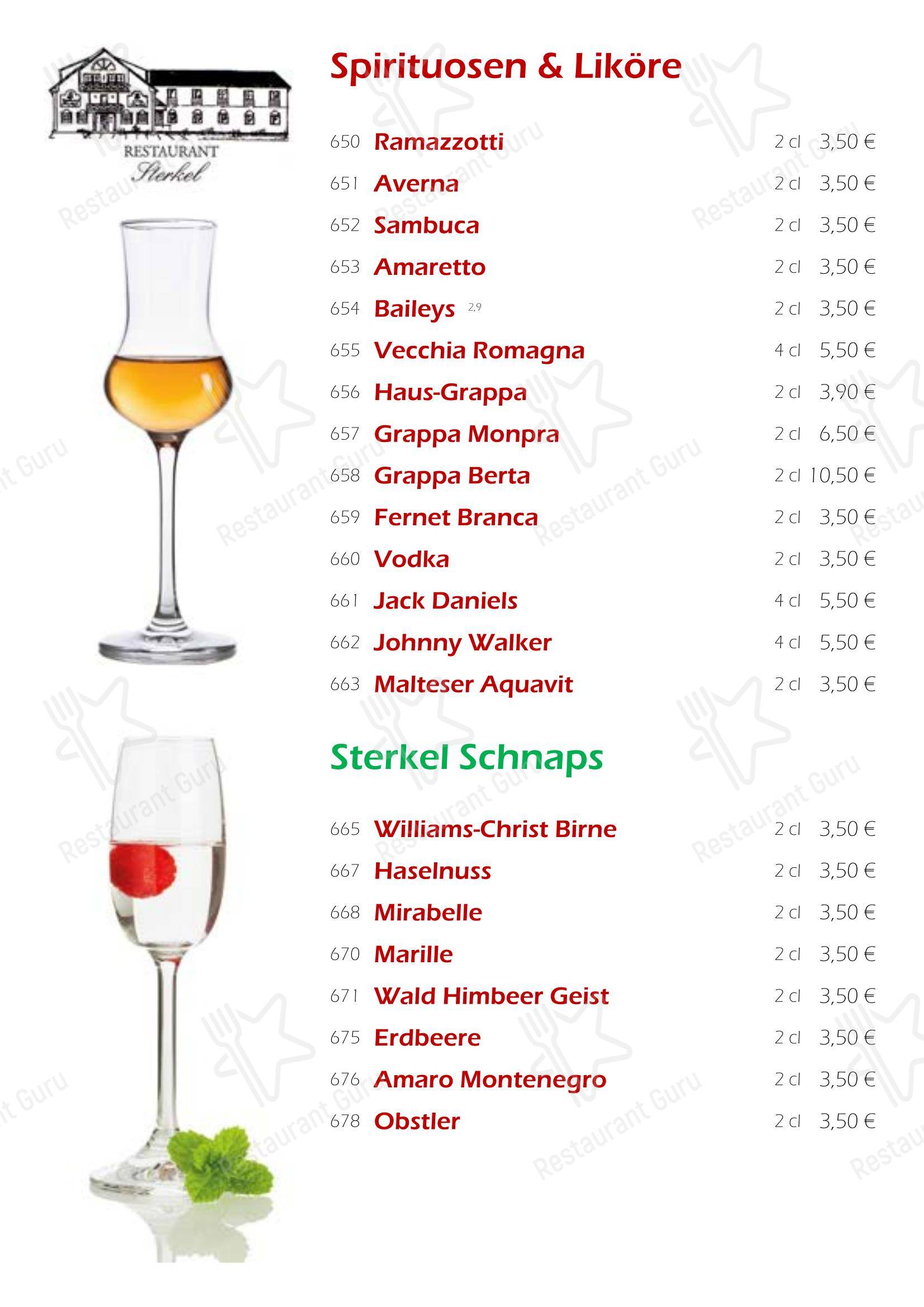 Меню ресторана Restaurant Sterkel - Меню напитков