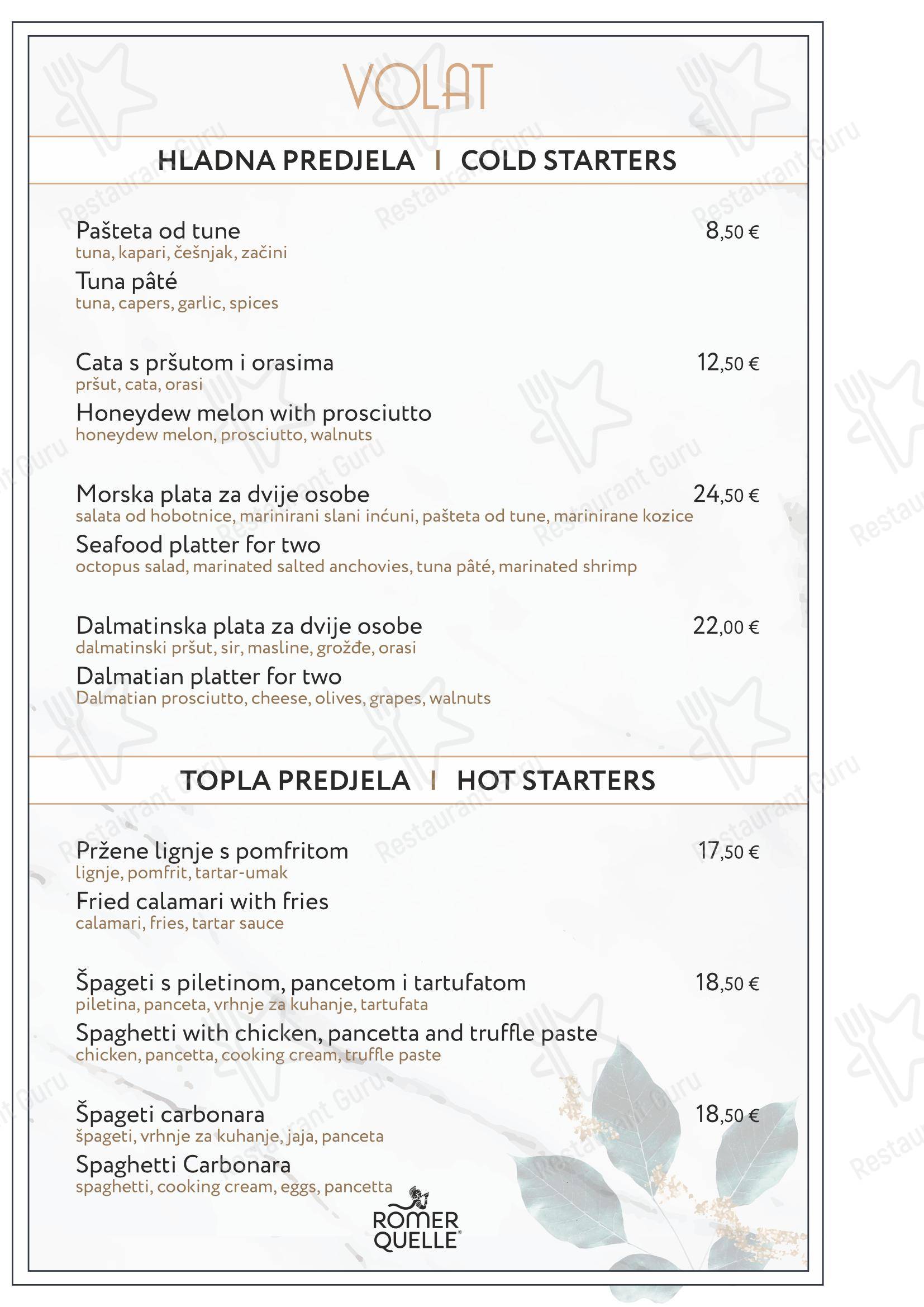 Меню ресторана Restaurant Volat - Split