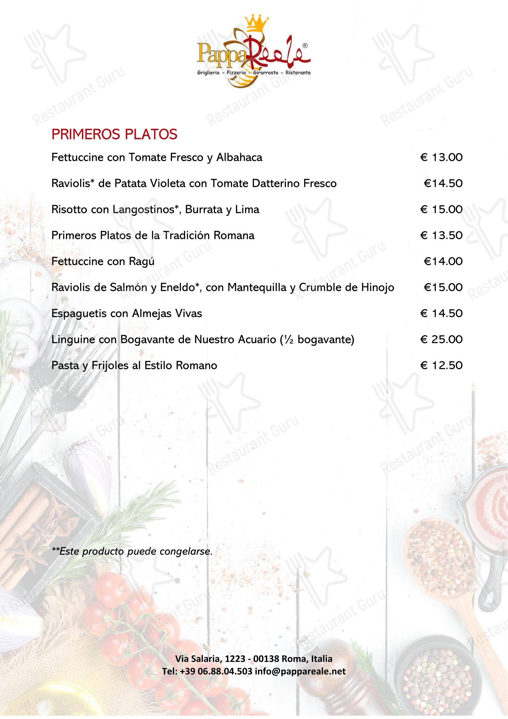 Основное меню пиццерии Ristorante Pizzeria - PappaReale