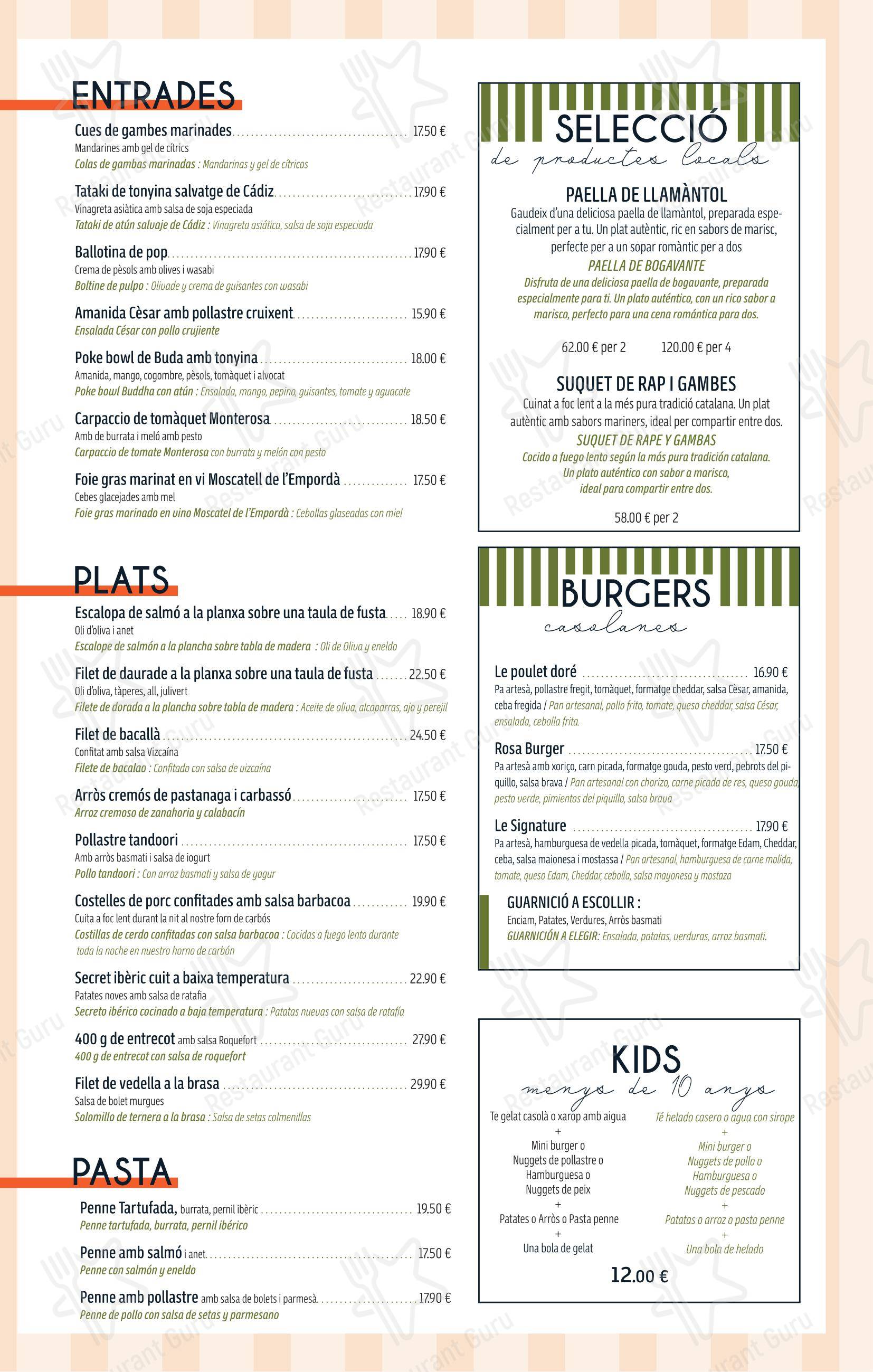 Меню ресторана Rosa Restaurante в Розесе