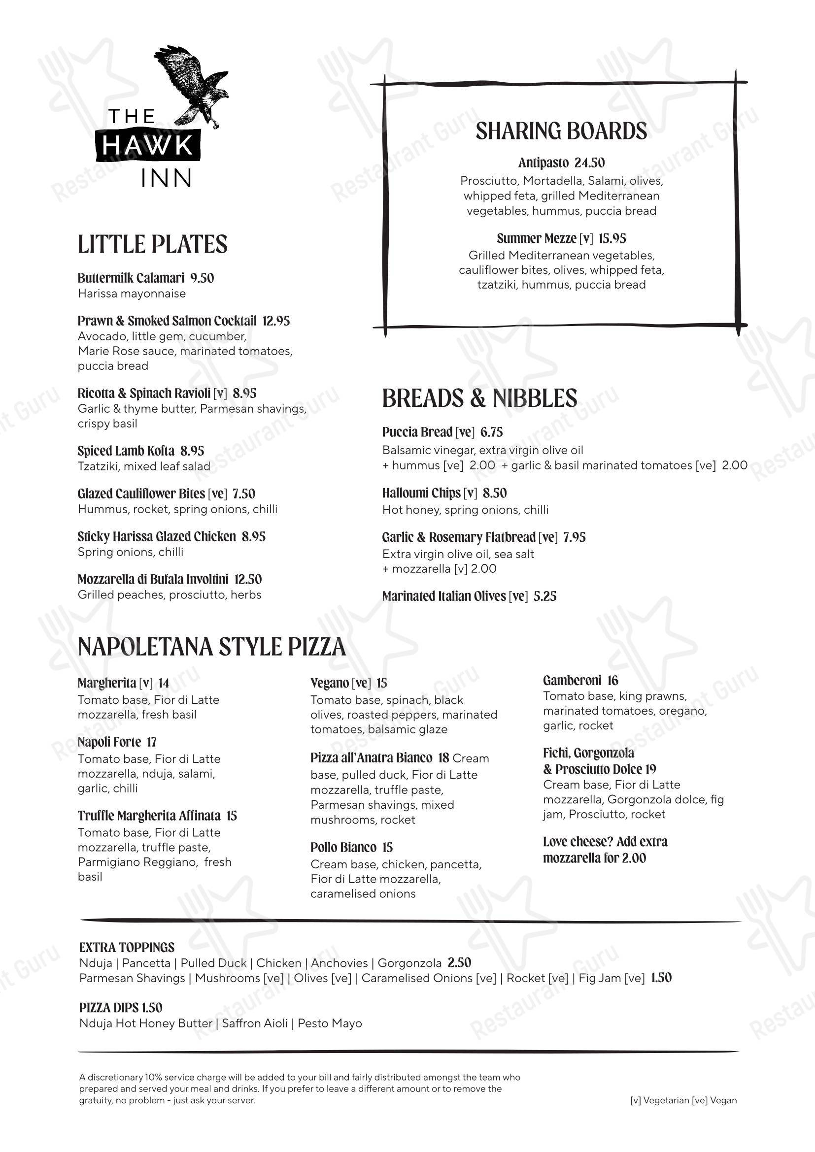 Group Booking Menu паба и бара The Hawk Inn Pub with Rooms