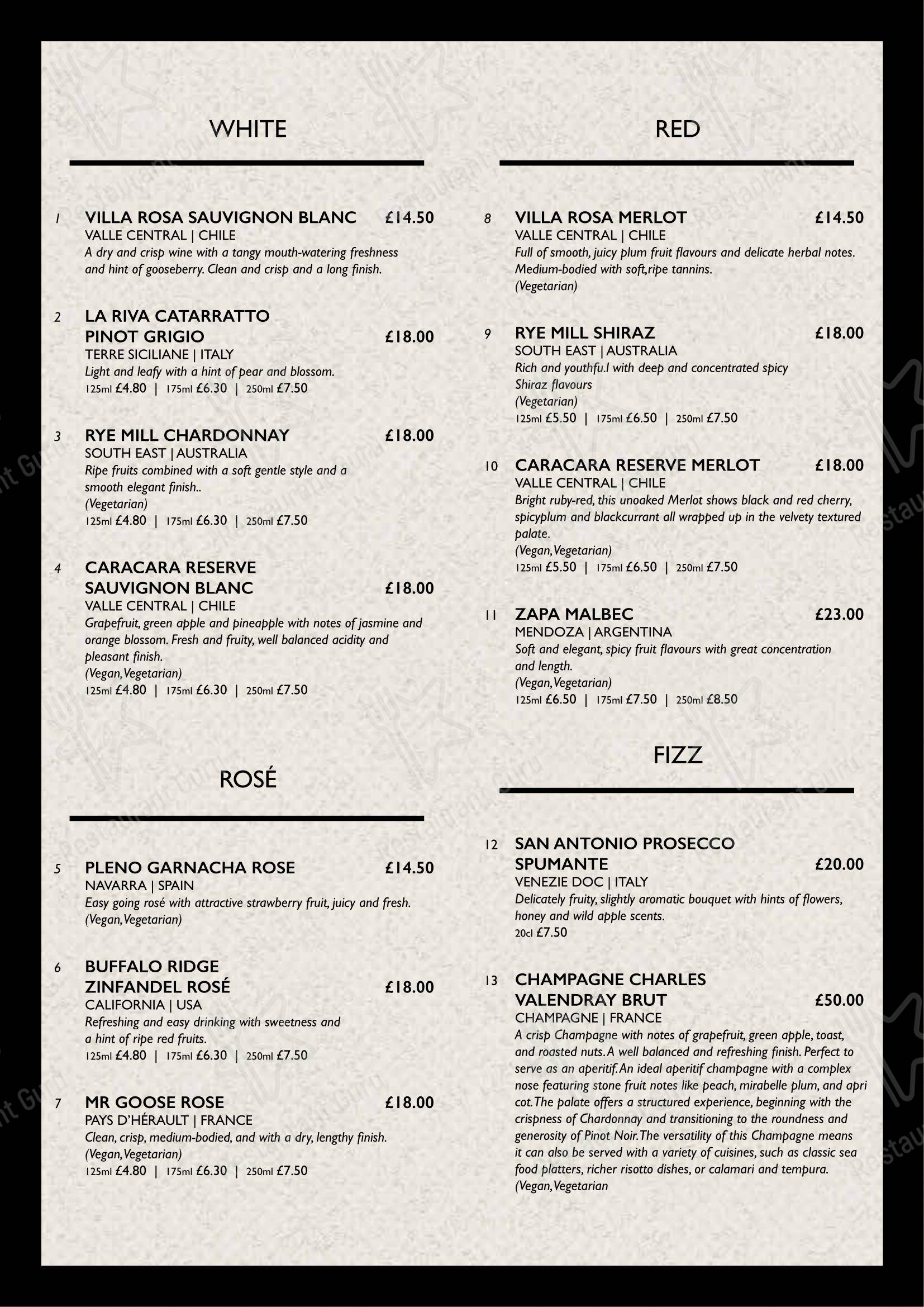 Меню напитков ресторана The New Inn в Эксетере
