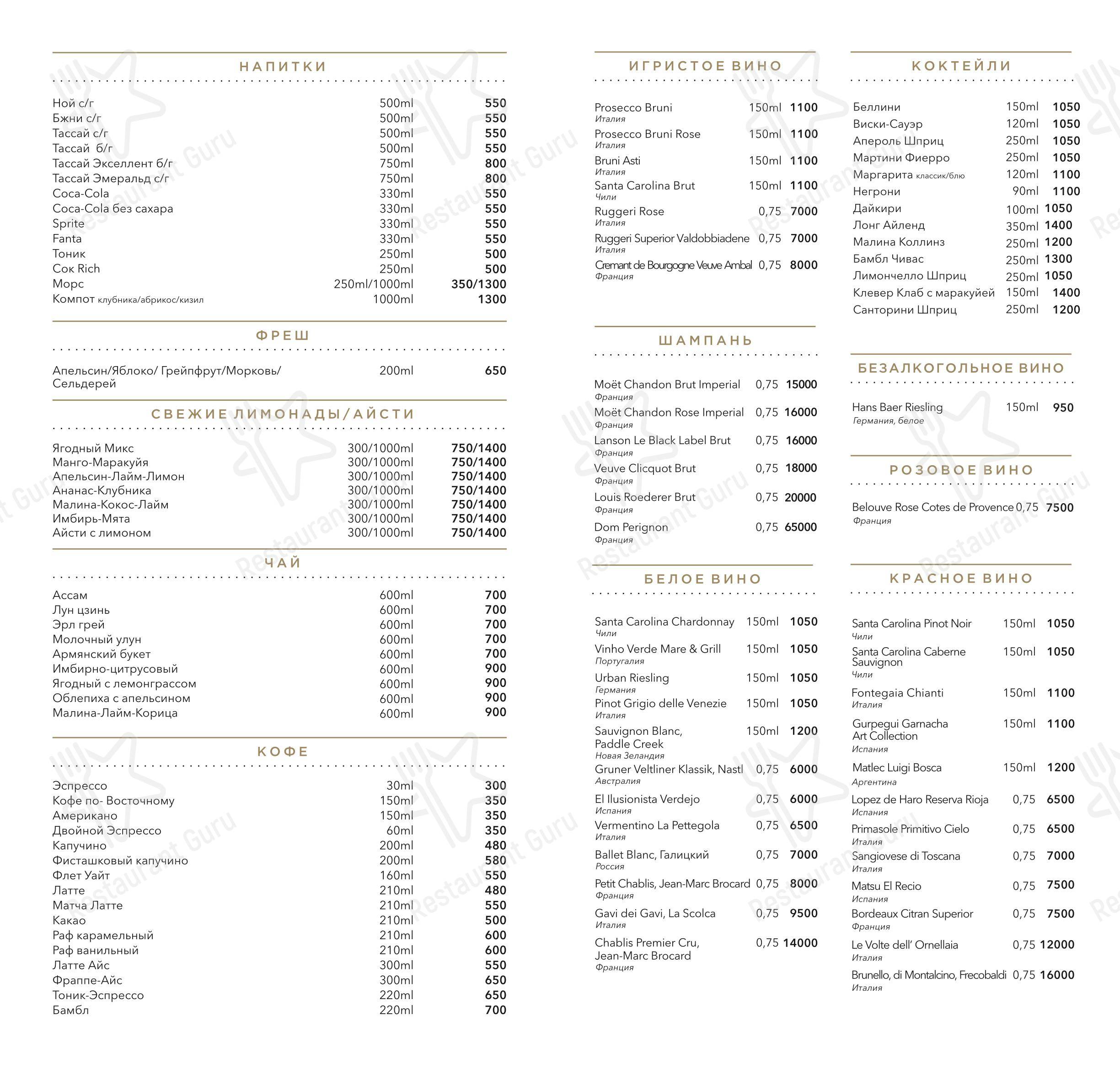 Veranda Riverside в Москве - Коктейльная карта