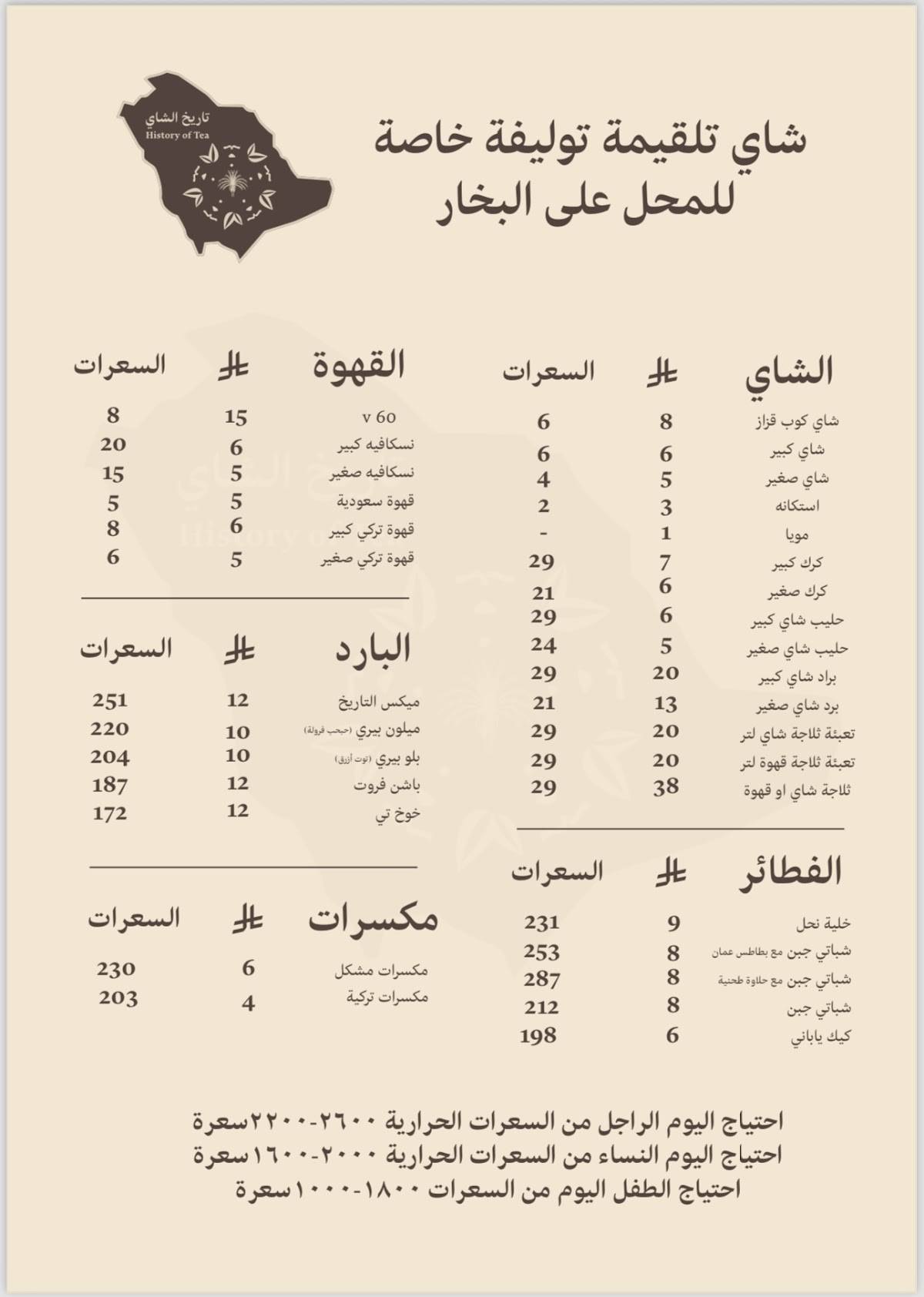 تاريخ الشاي меню