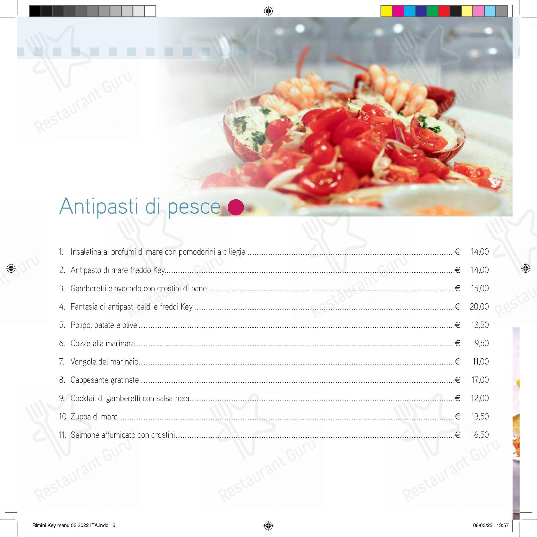 Меню ресторана Ristorante Pizzeria Rimini Key в Римини
