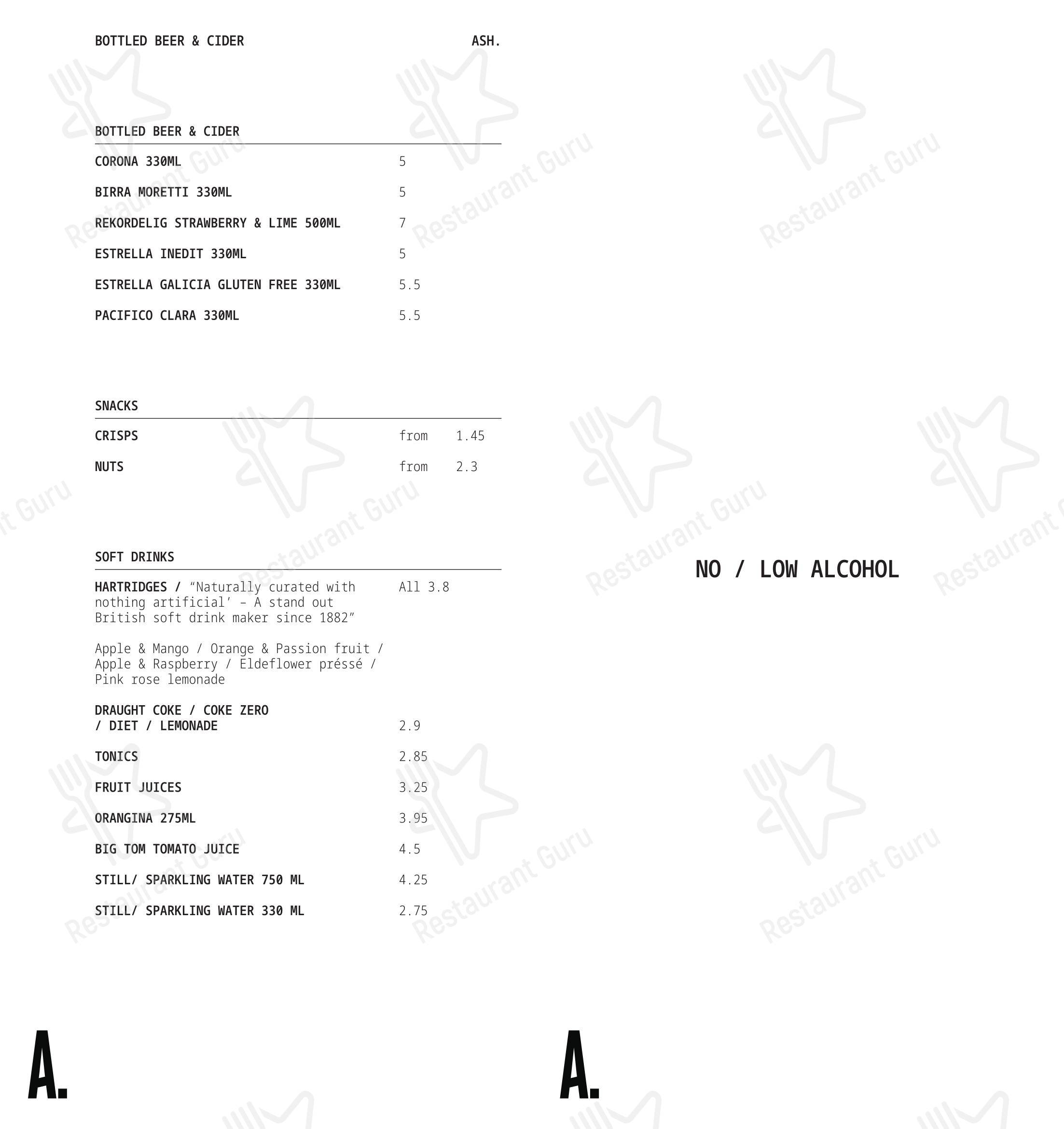 Меню ресторана ASH - Lunch Menu