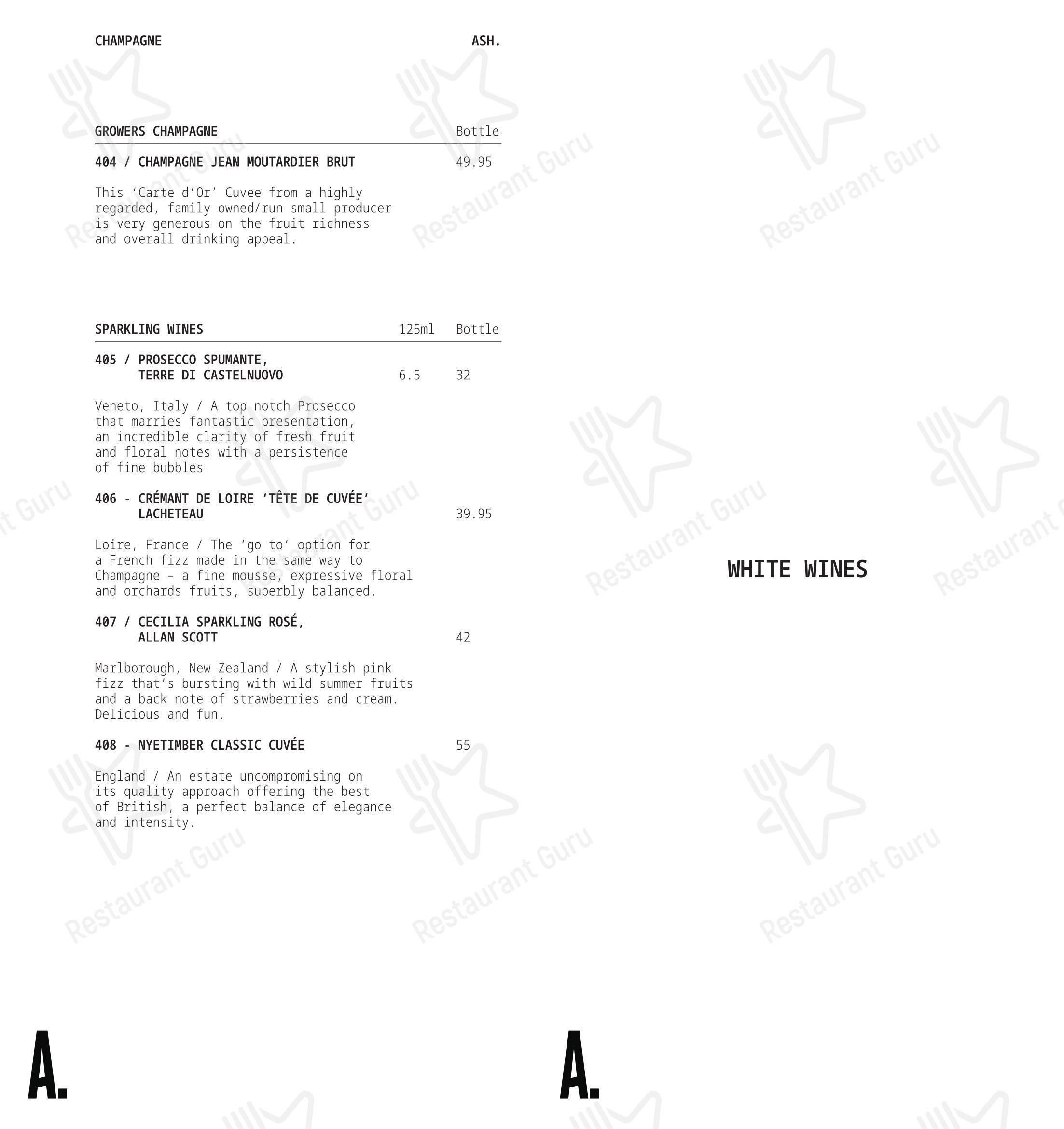 Lunch Menu ресторана ASH в Бирмингеме