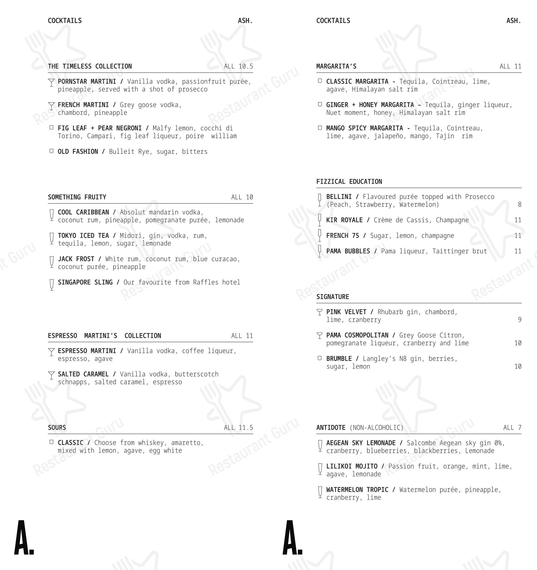 Lunch Menu ресторана ASH в Бирмингеме