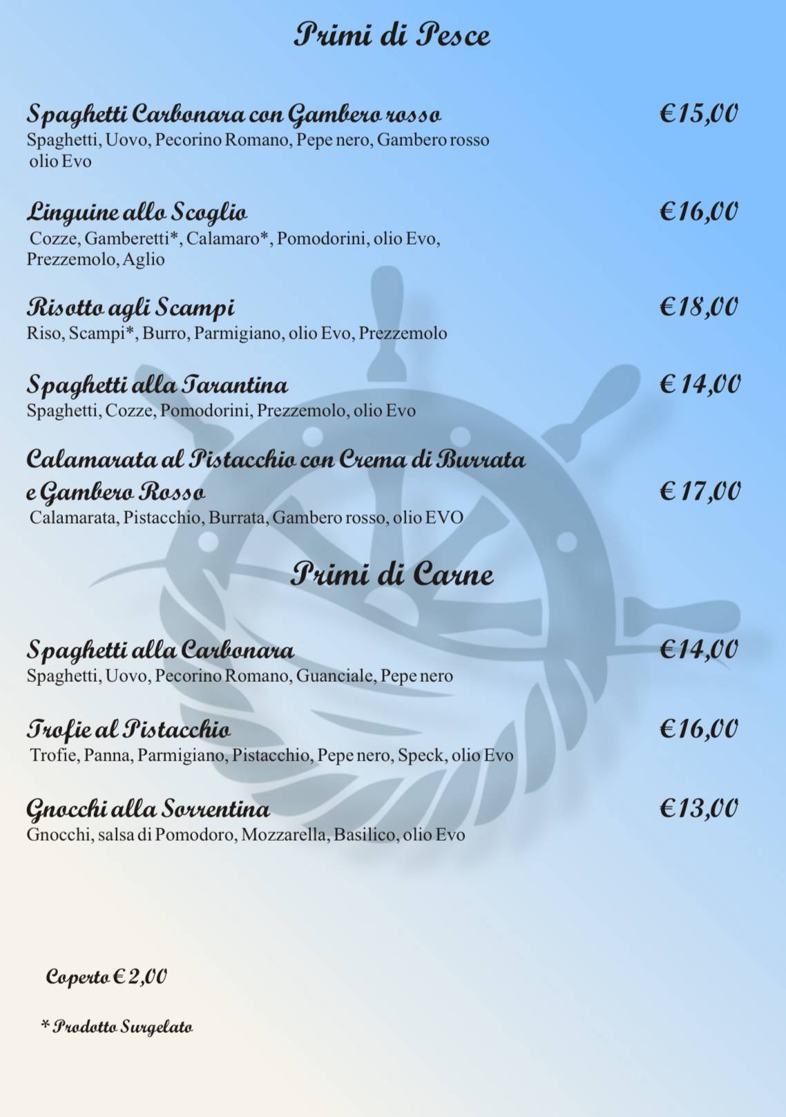 Al Timone Ristorante-Pizzeria меню