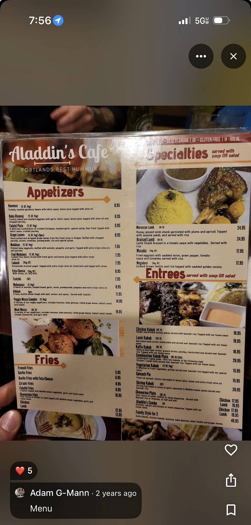 Aladdin's Café Restaurant & Catering меню