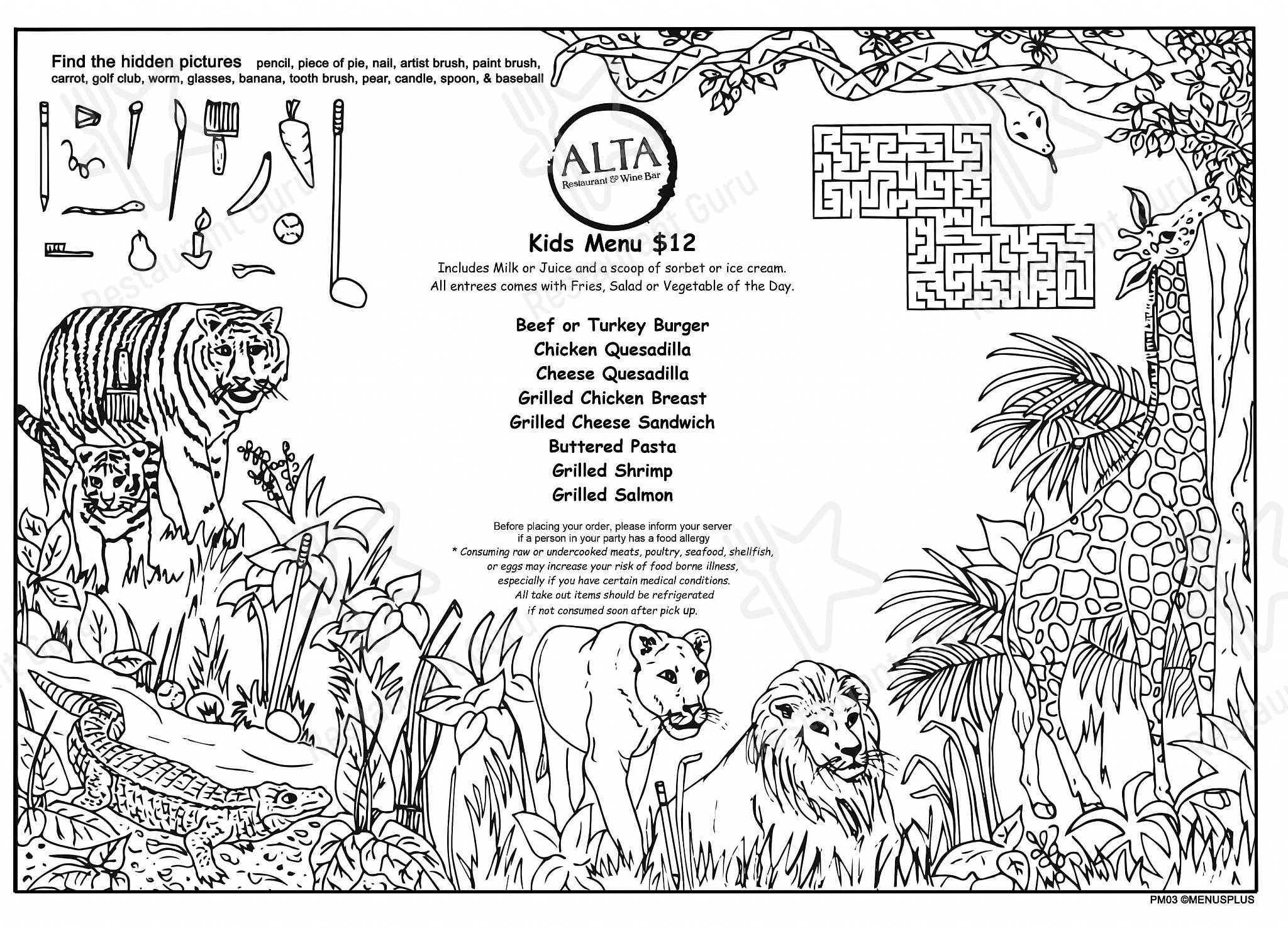 OUR MENU паба и бара Alta