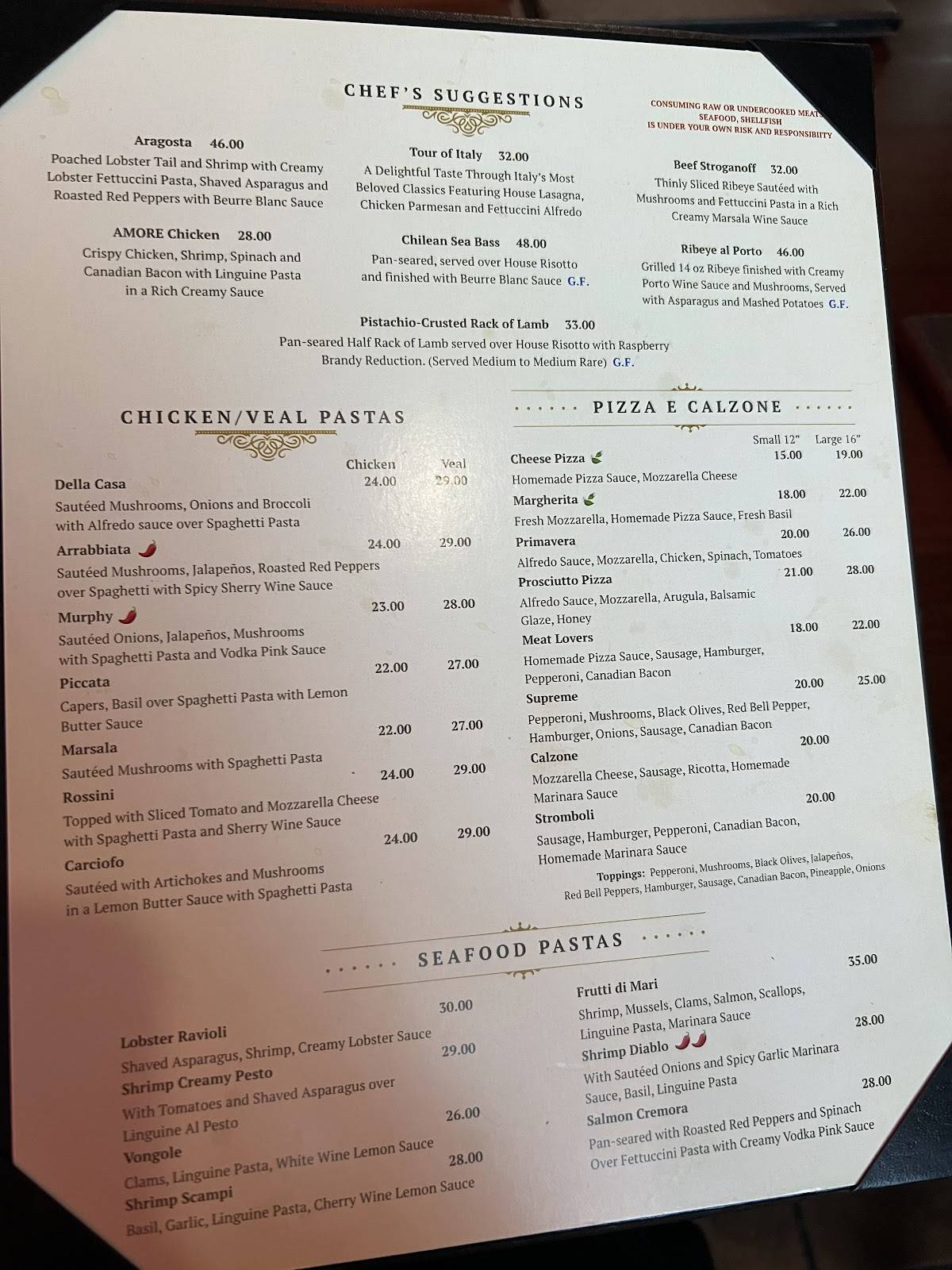 Amore Italian Restaurant меню