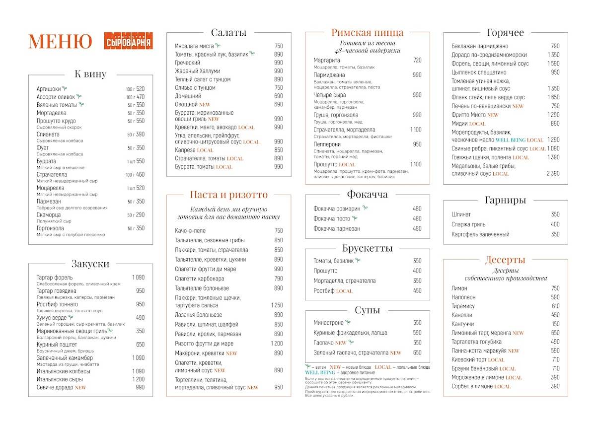 Сорренто от Novikov меню