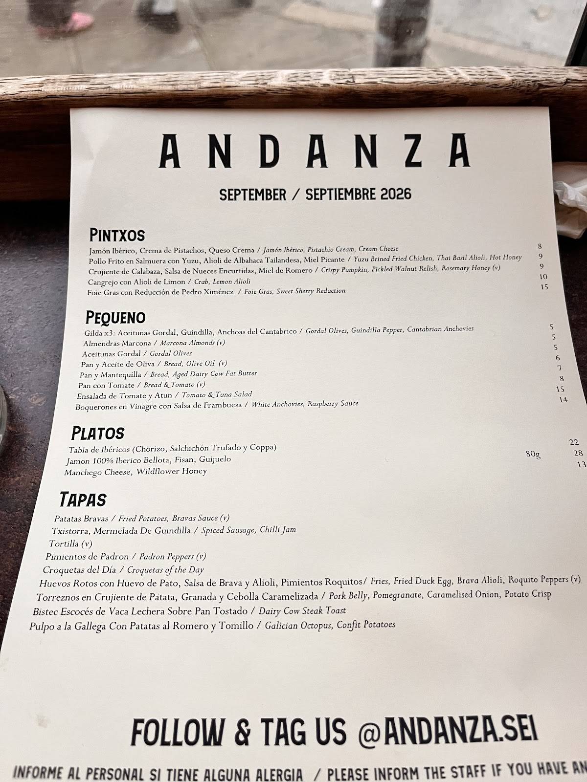 Andanza меню