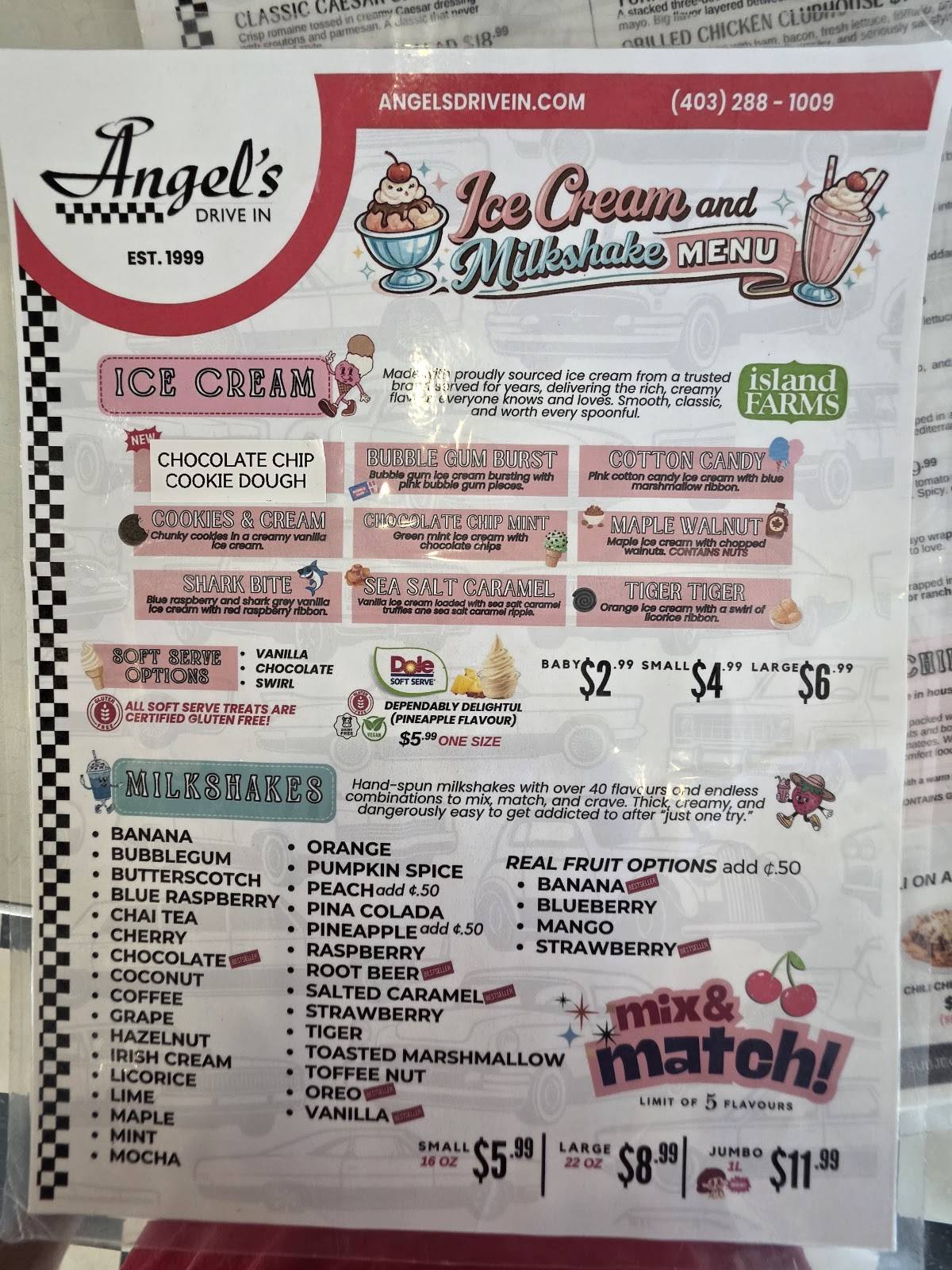 Angel's Drive In меню