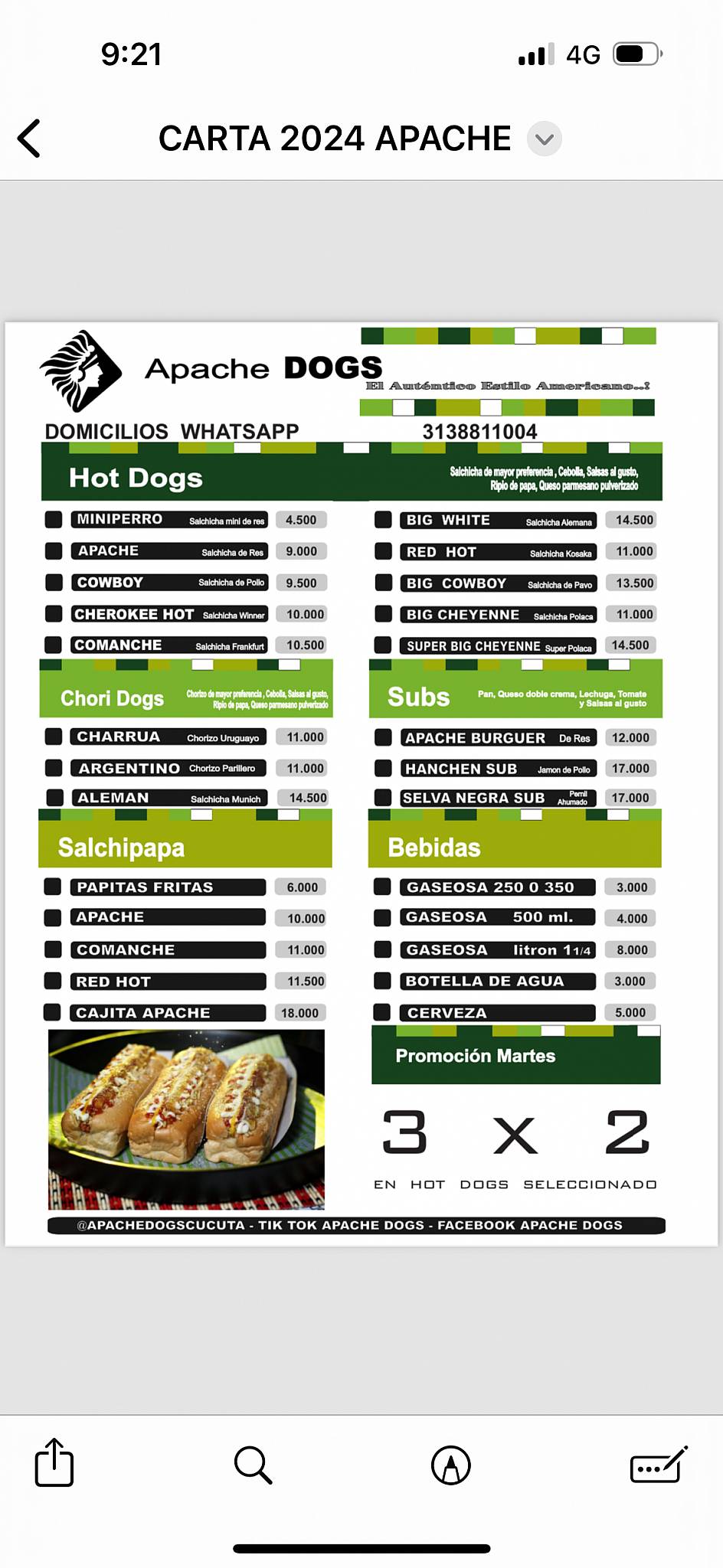 Apache Dogs Libertadores меню