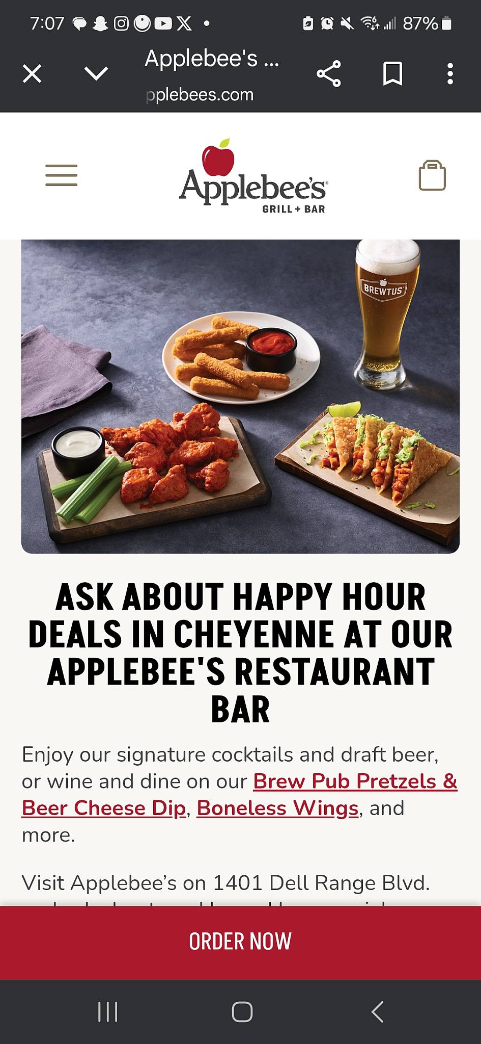 Applebee's Grill + Bar меню