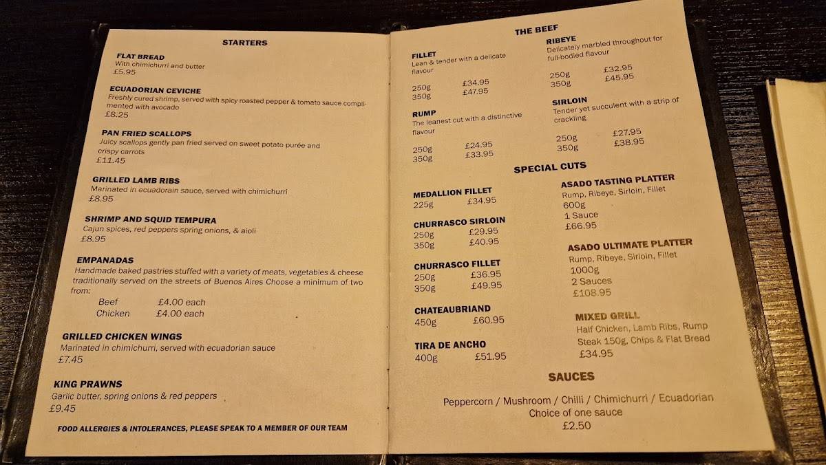 Asado Steakhouse меню