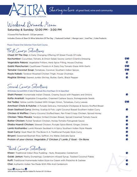 Azitra Indian Culinary Nirvana меню