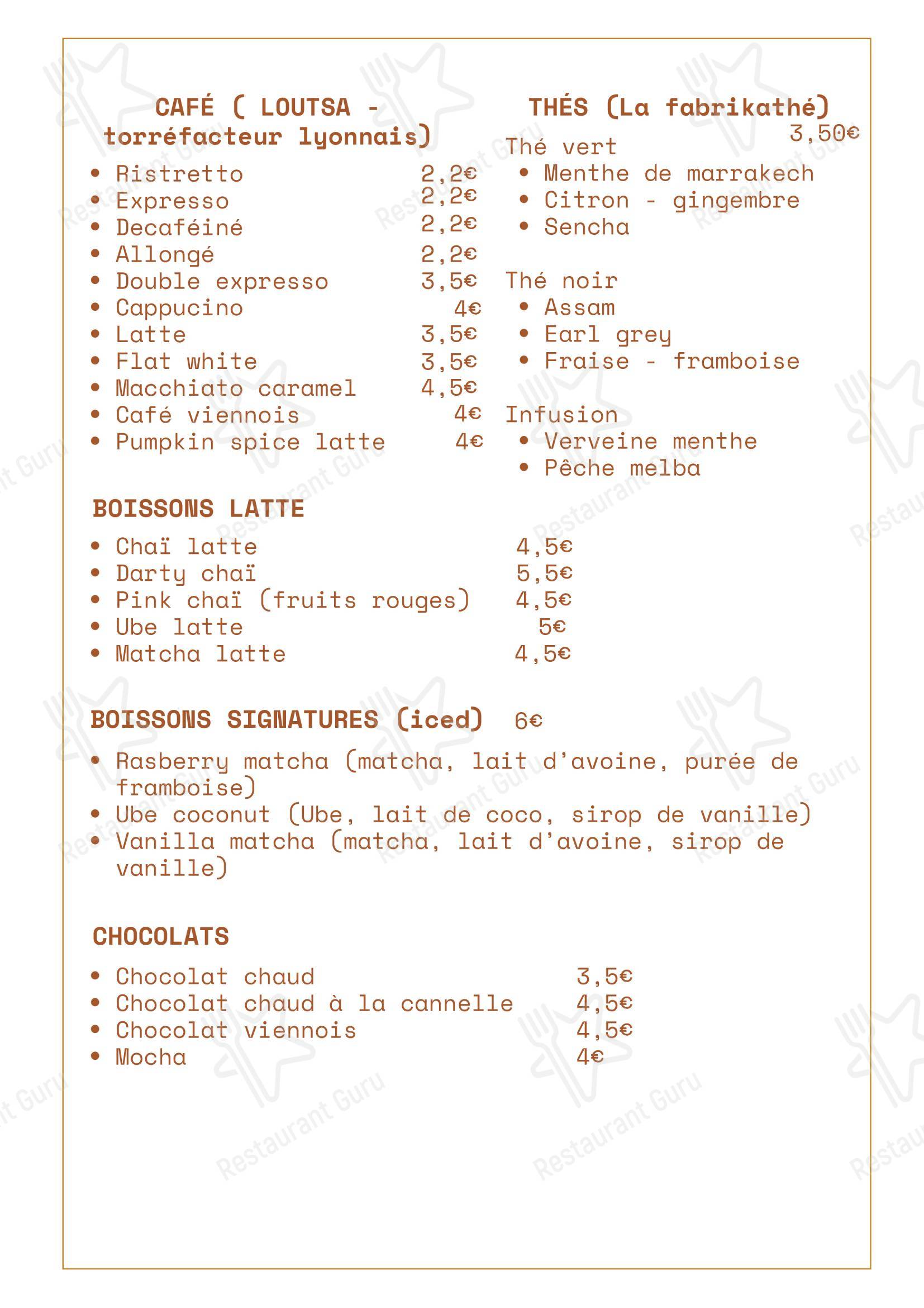 BF Brunch & Coffee в Лионе - Меню