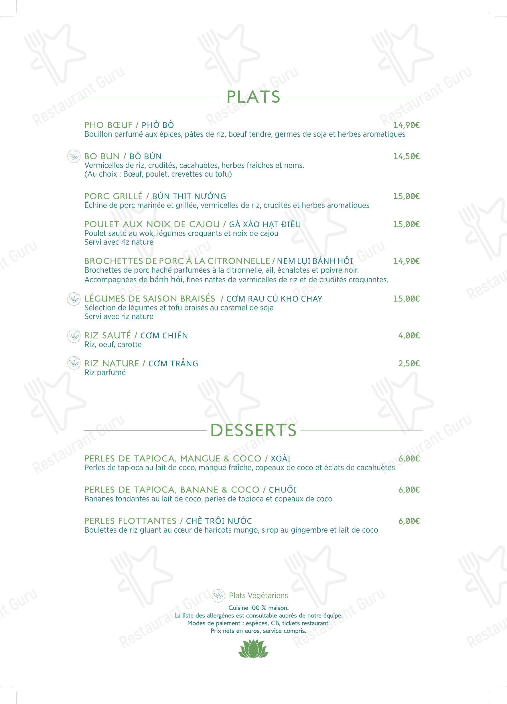 Меню напитков ресторана BISTROT SAIGON