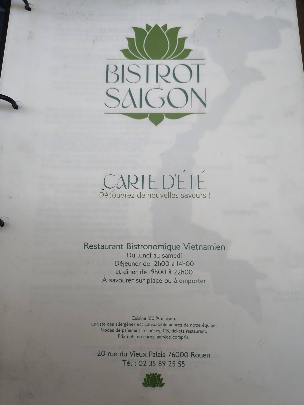 BISTROT SAIGON меню