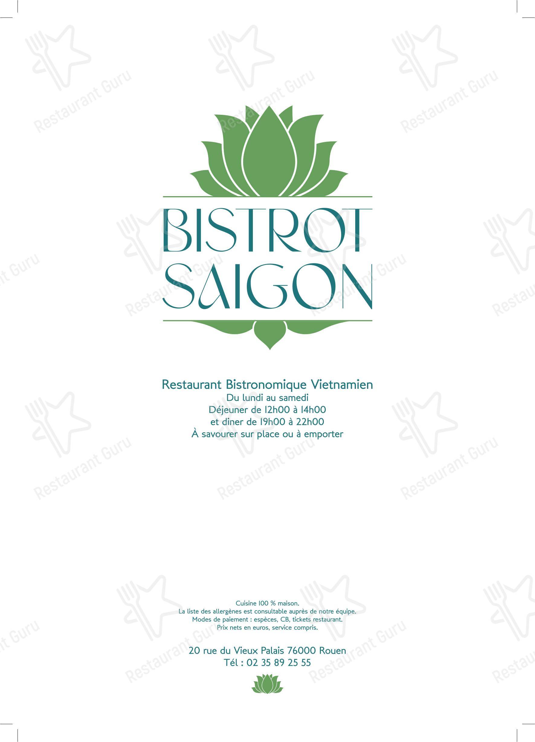 BISTROT SAIGON в Руане - Меню