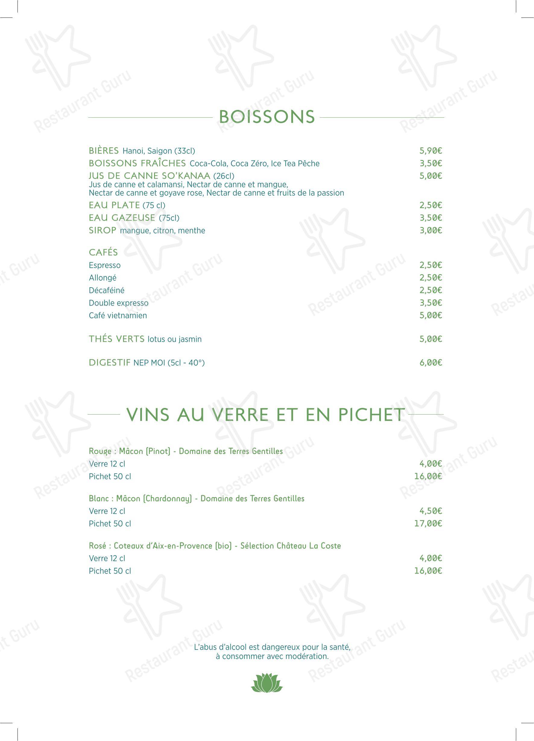Меню напитков ресторана BISTROT SAIGON
