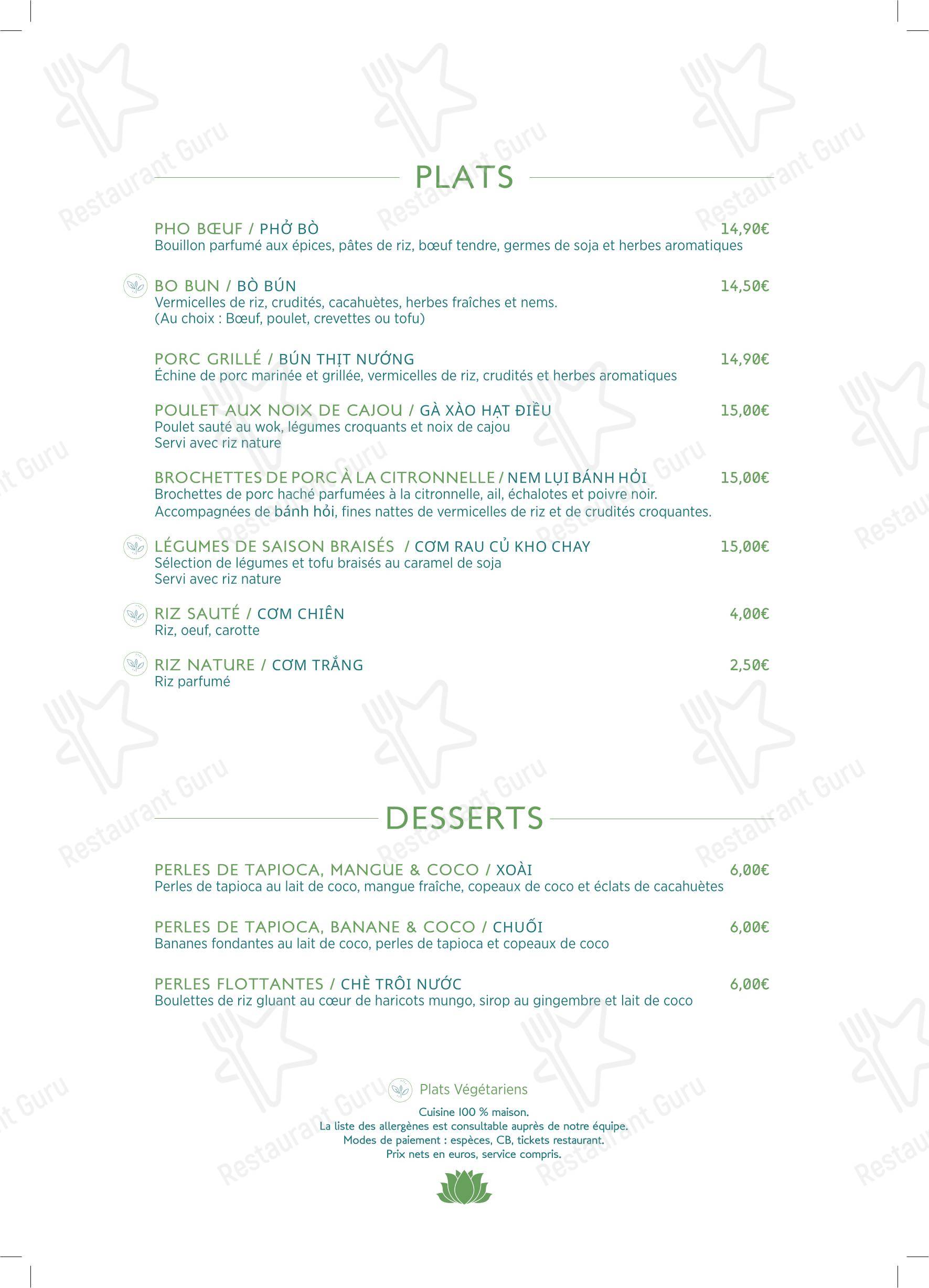 Меню ресторана BISTROT SAIGON в Руане