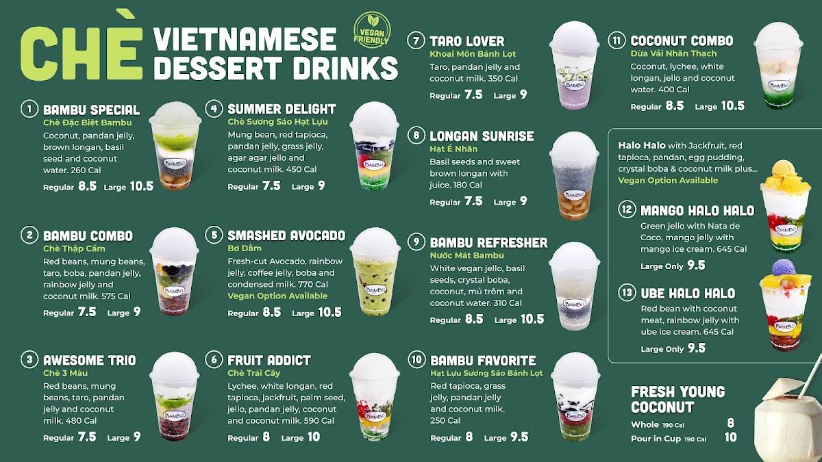 Bambu Desserts Drinks меню