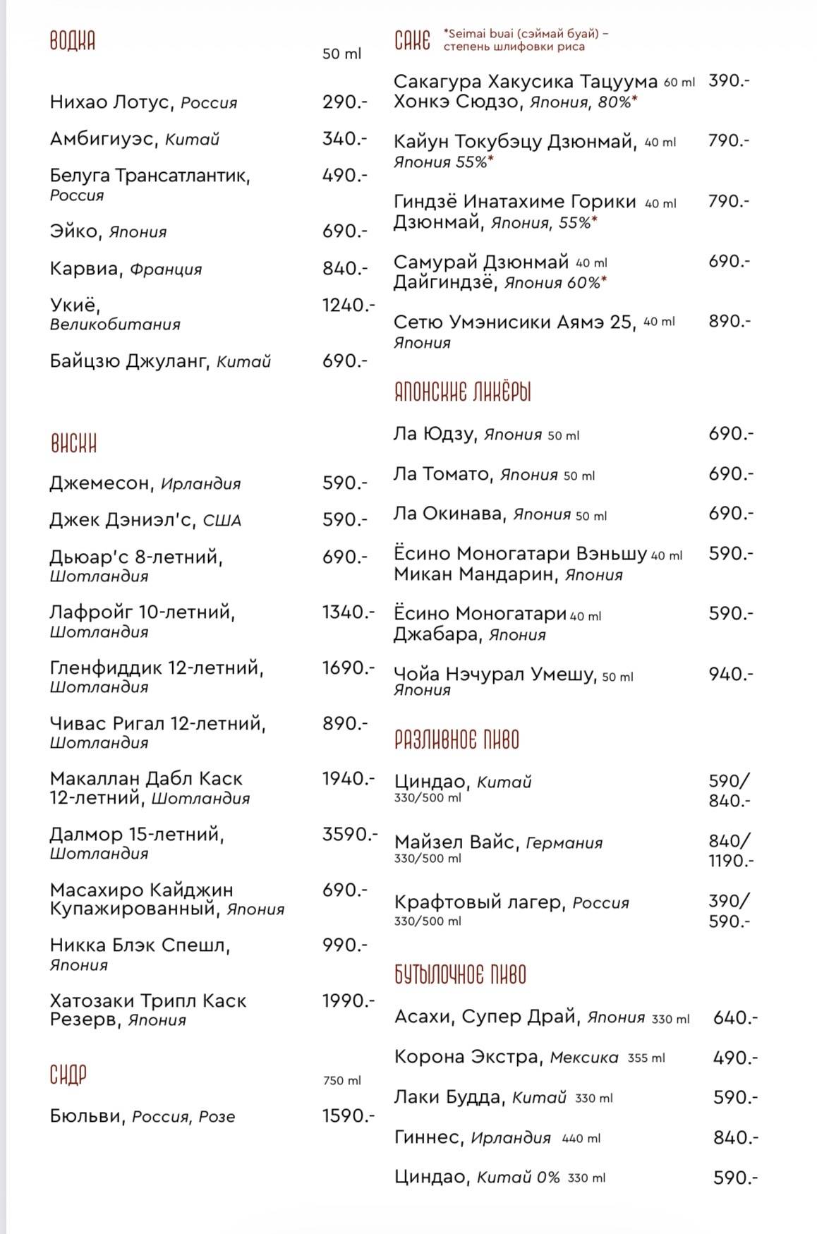 Бангкок меню