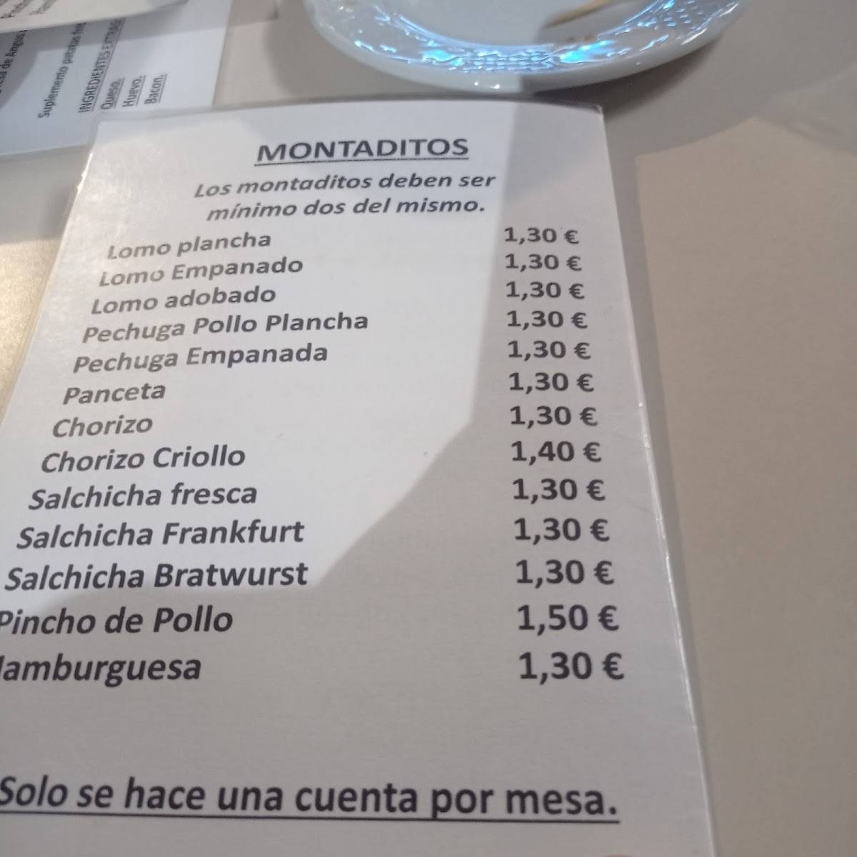 Bar La guarida меню